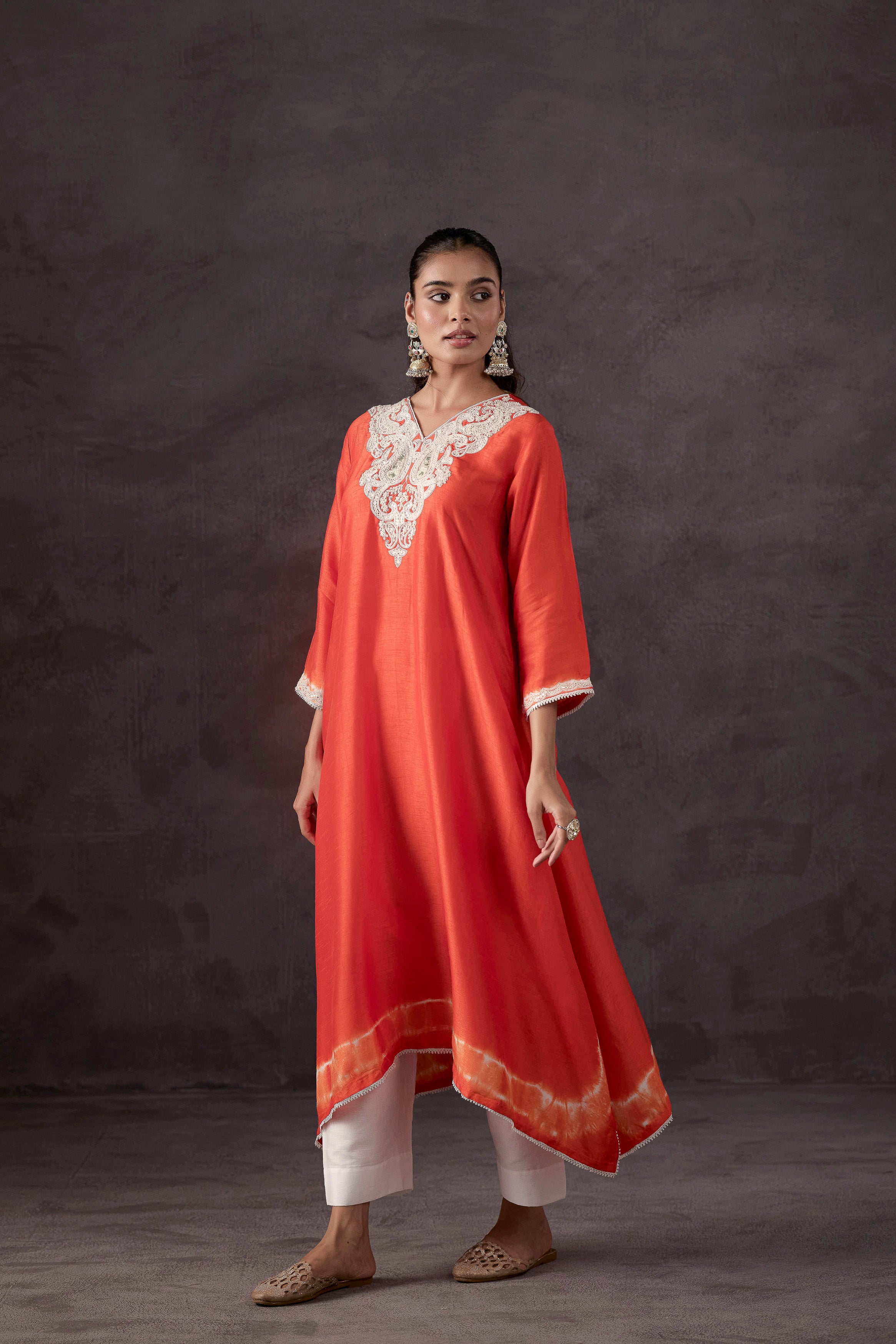 Orange Peel Embellished Raw Silk Kurta Set