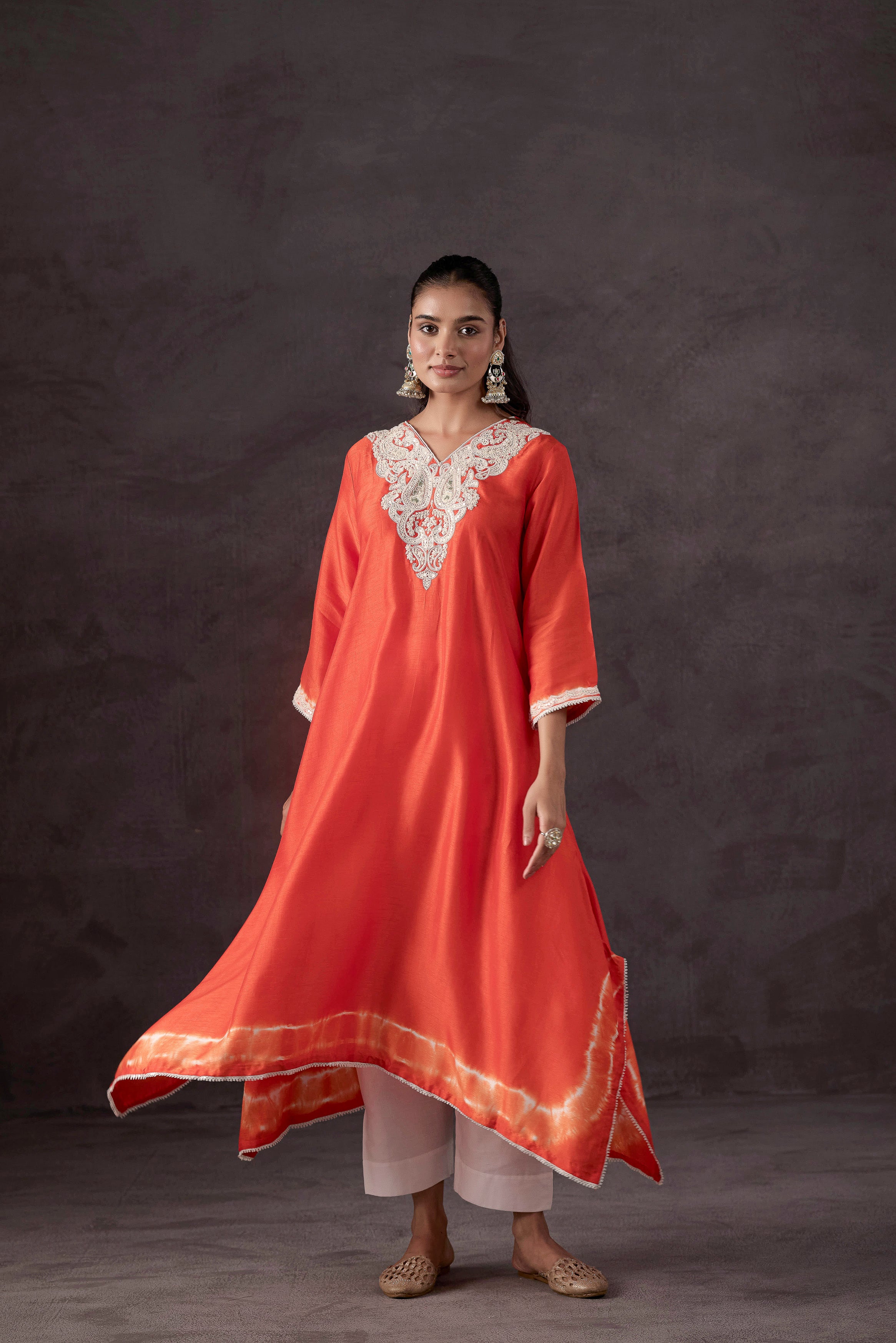 Orange Peel Embellished Raw Silk Kurta Set