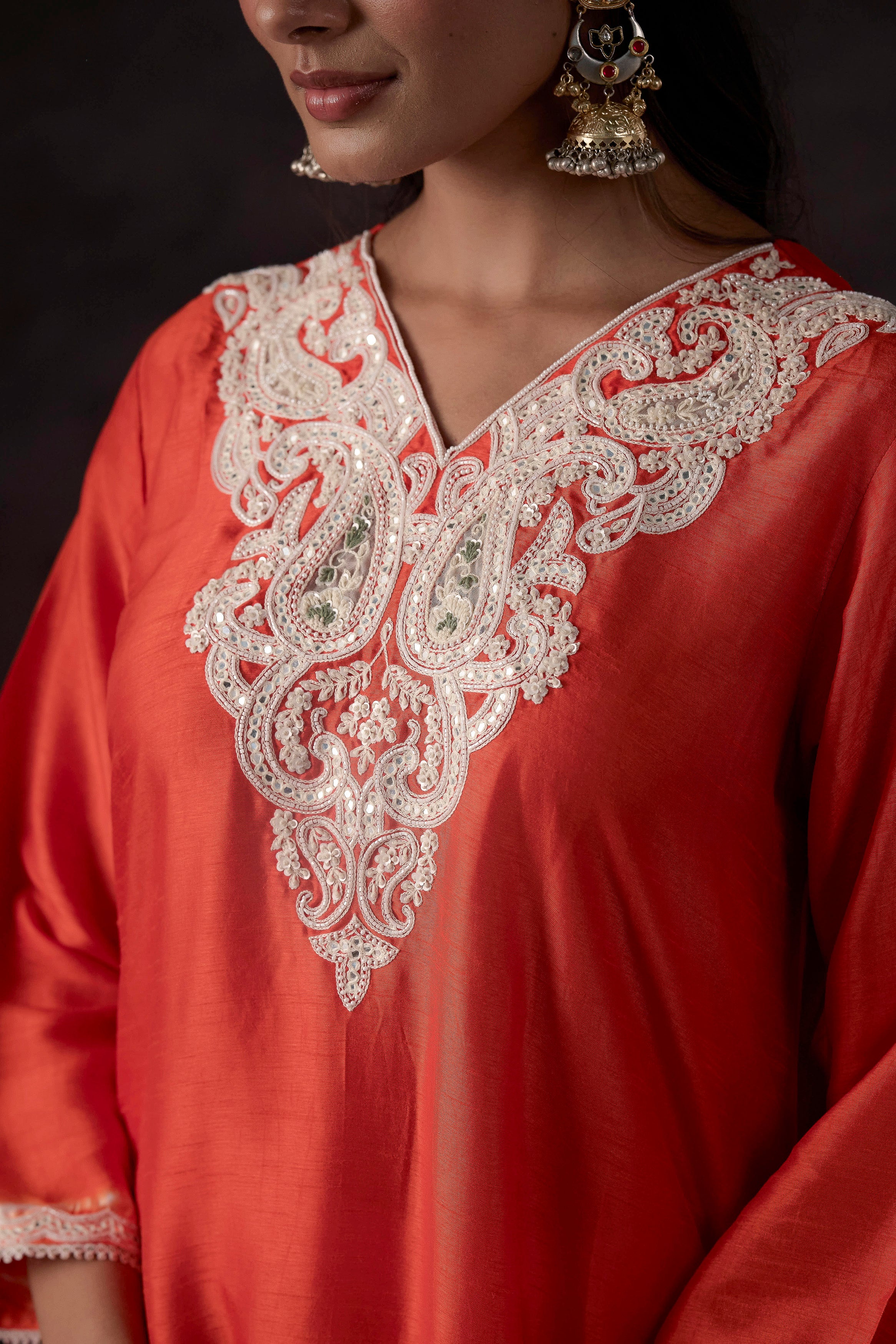 Orange Peel Embellished Raw Silk Kurta Set