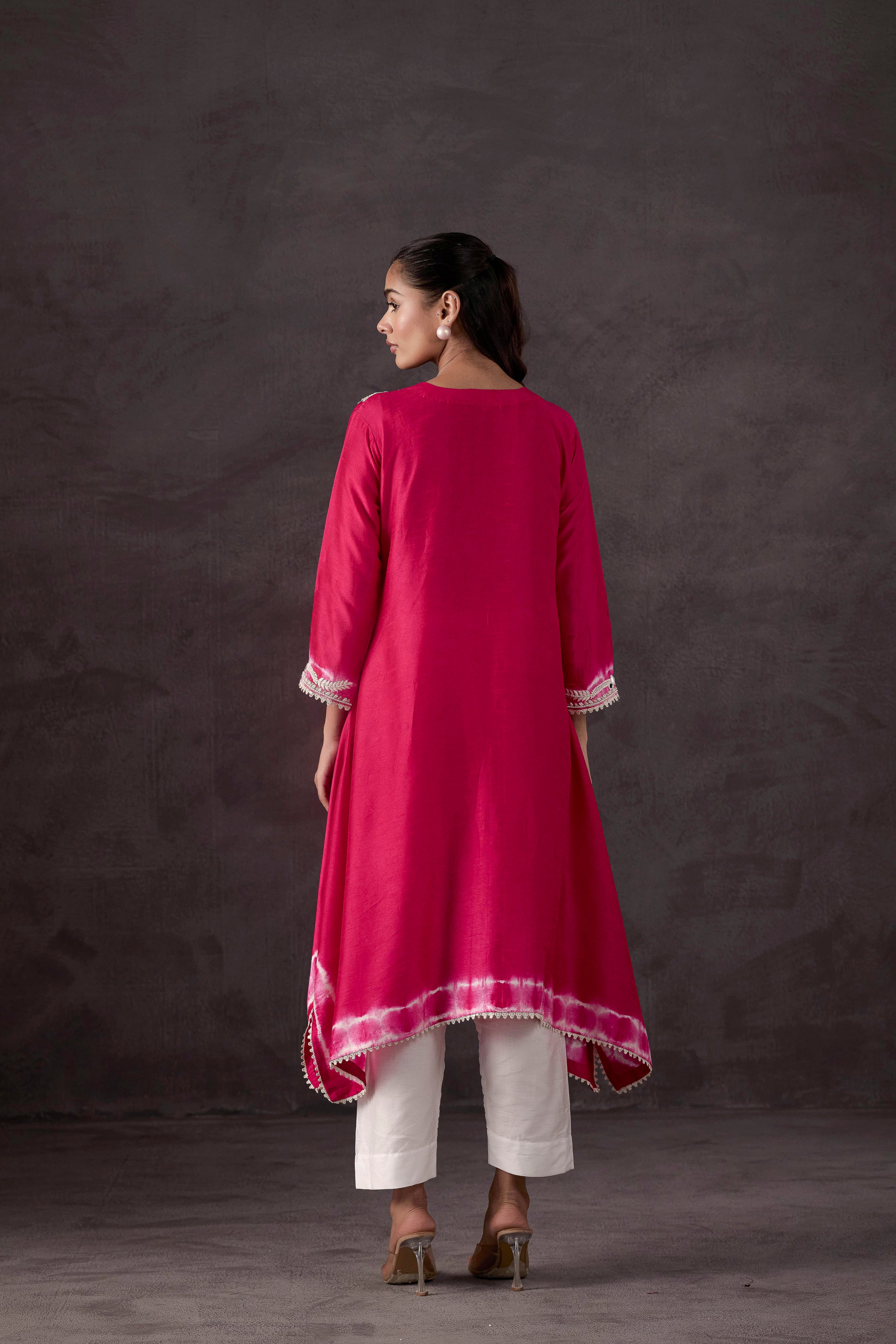Bright Pink Embellished Raw Silk Kurta Set