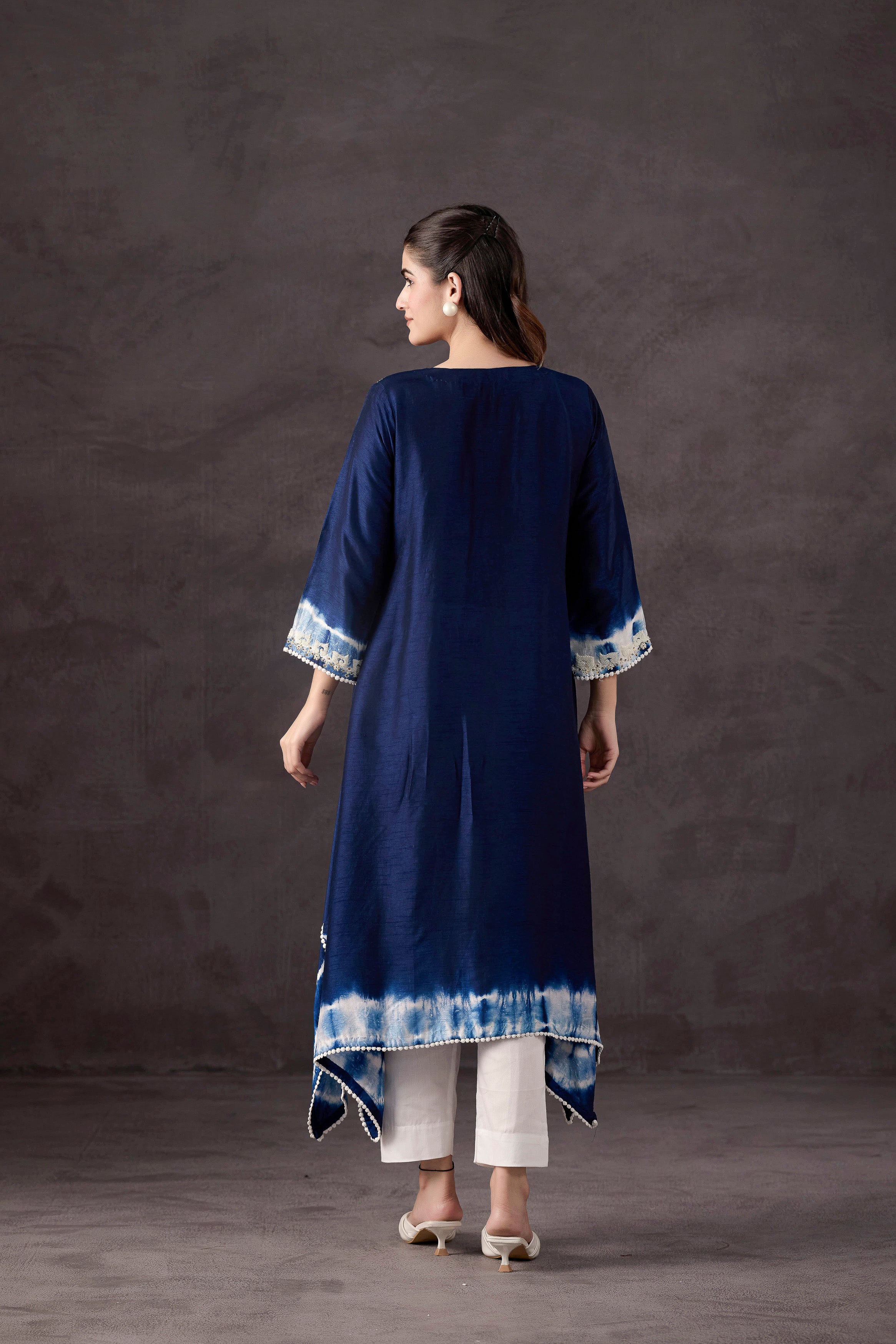 Dark Blue Embellished Raw Silk Kurta Set