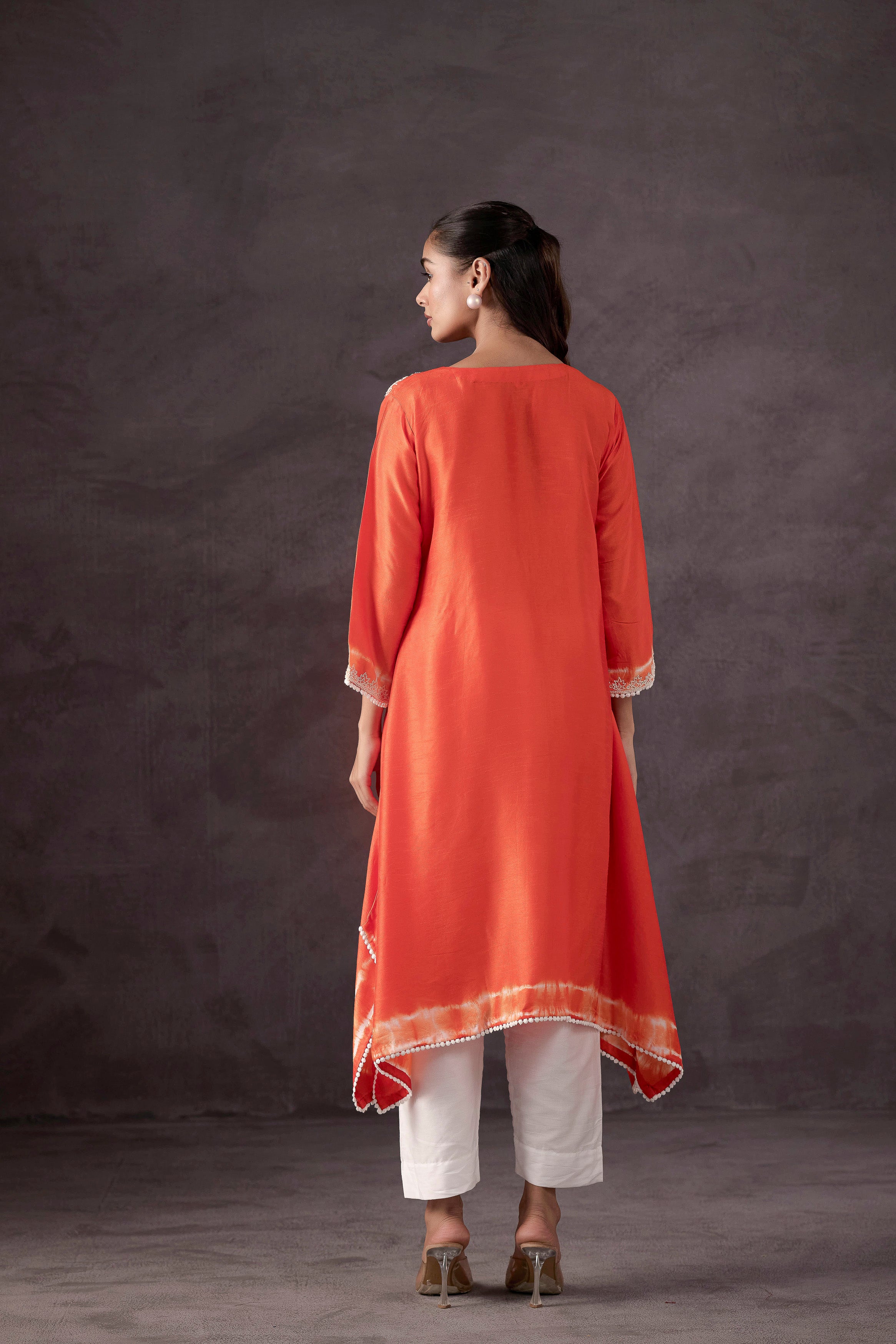Orange Embellished Raw Silk Kurta Set
