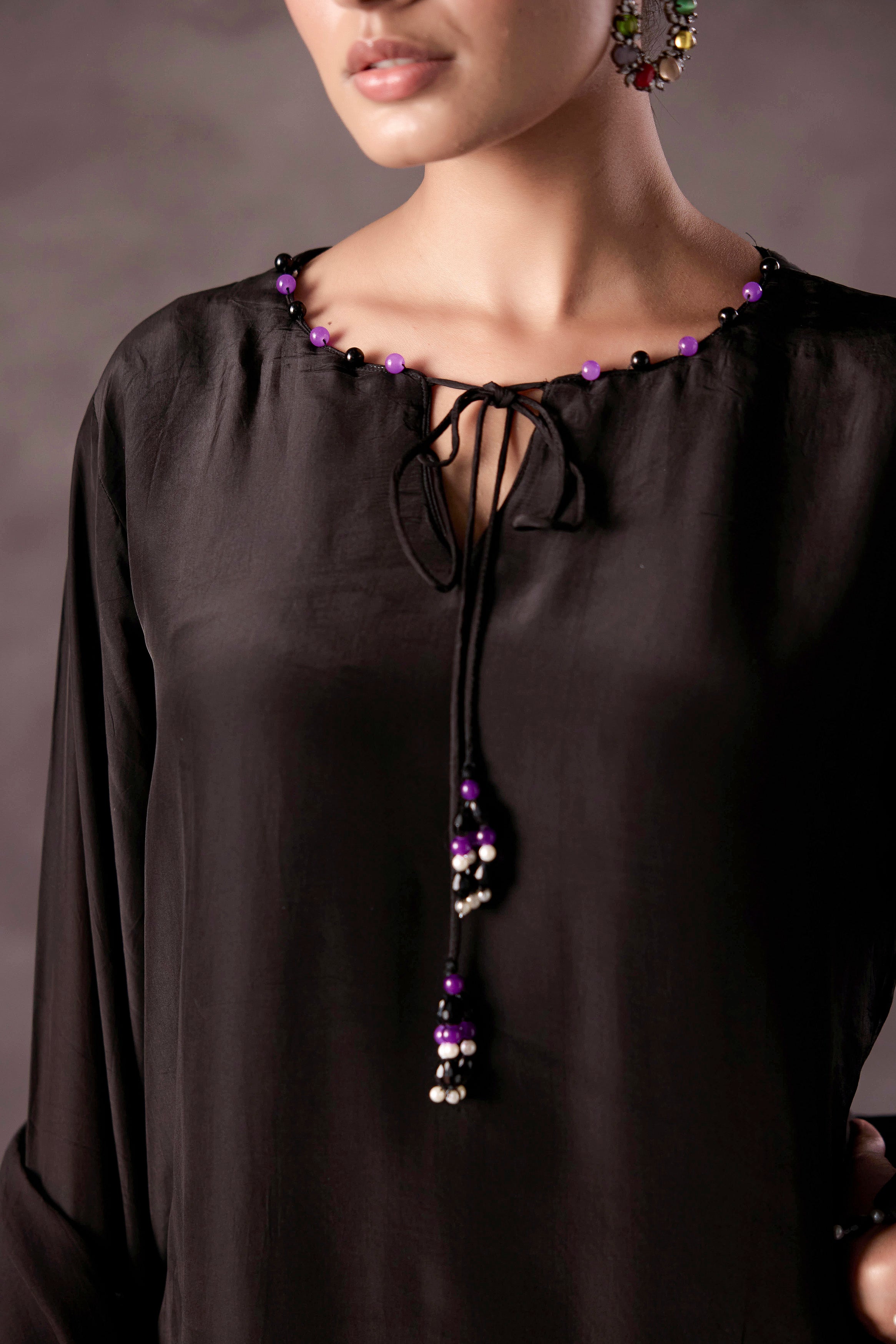 Classic Black Embellished Muslin Silk Dhoti Set