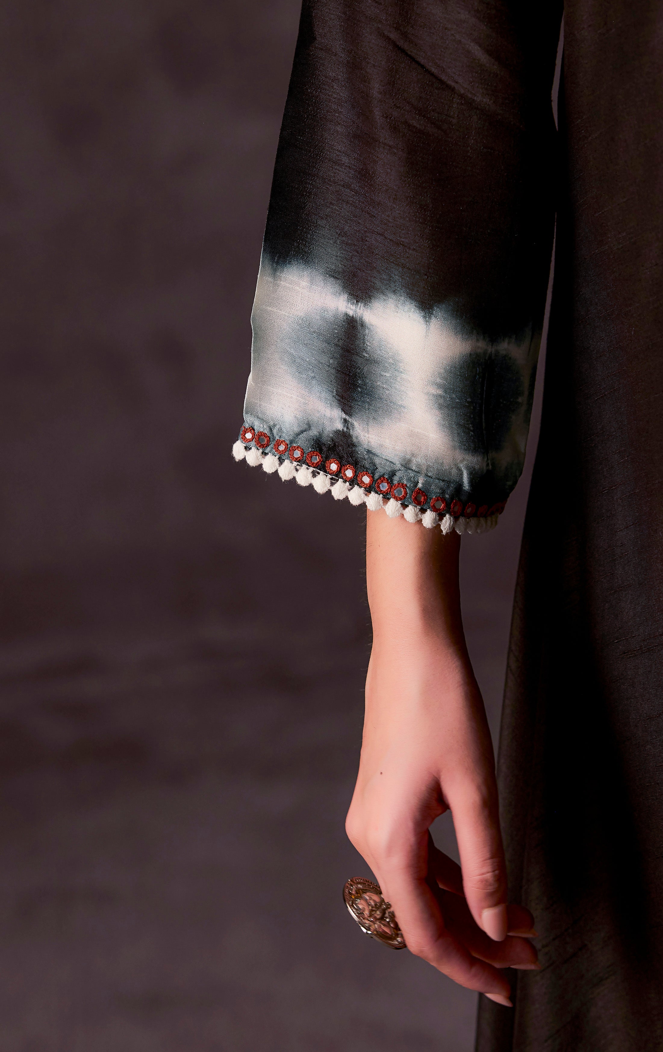 Black Embellished Raw Silk Kurta Set