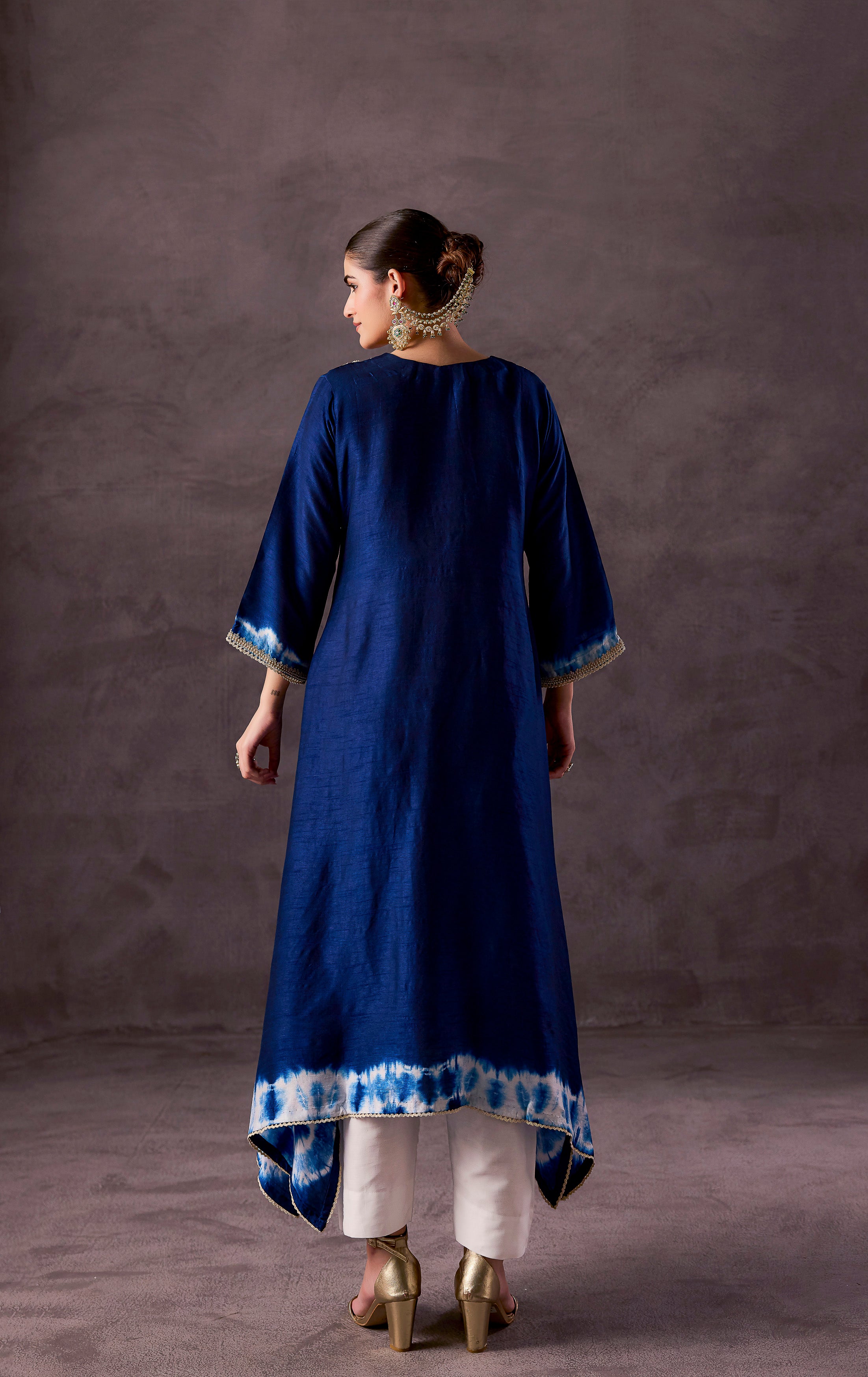 Royal Blue Embellished Raw Silk Kurta Set