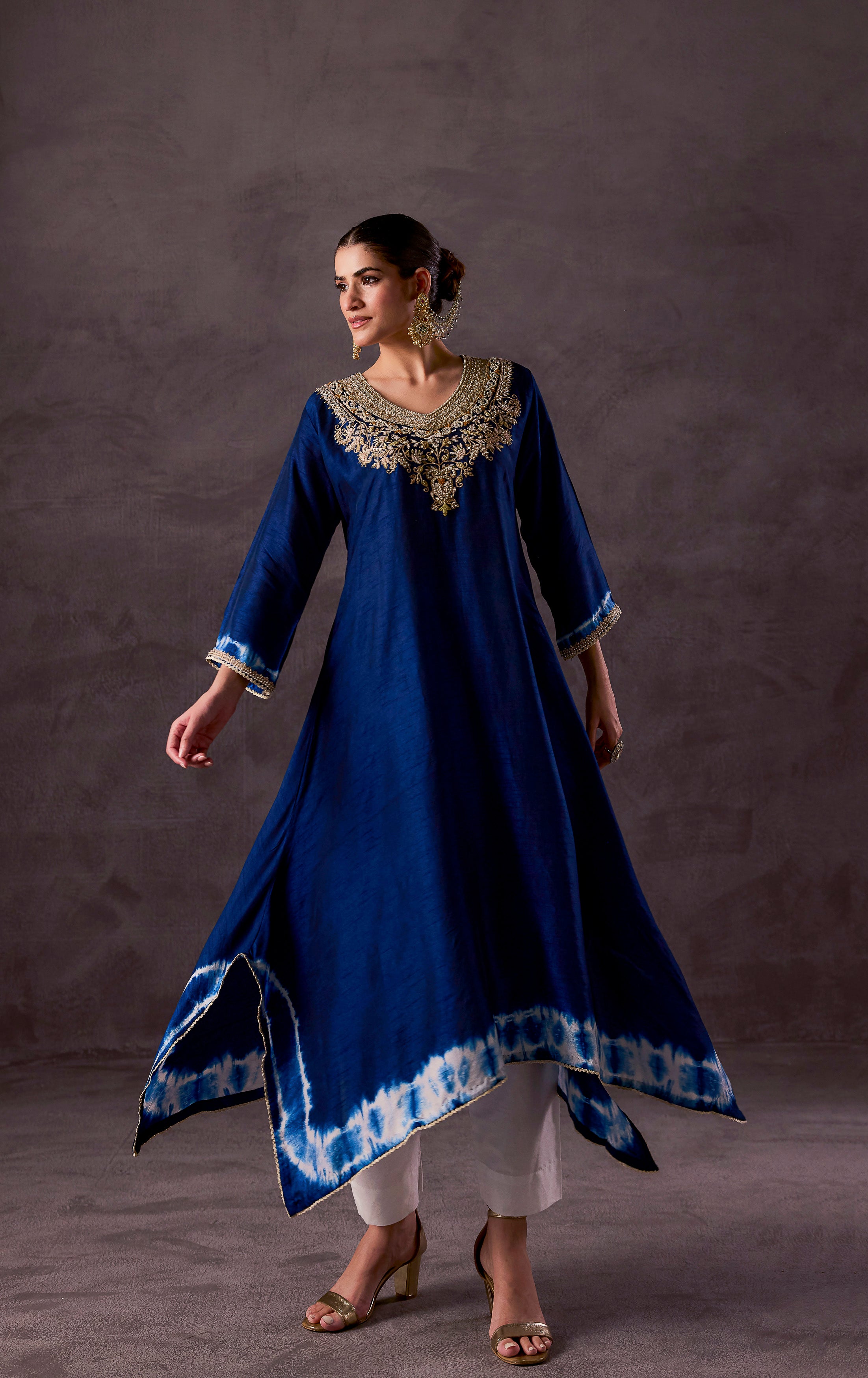 Royal Blue Embellished Raw Silk Kurta Set