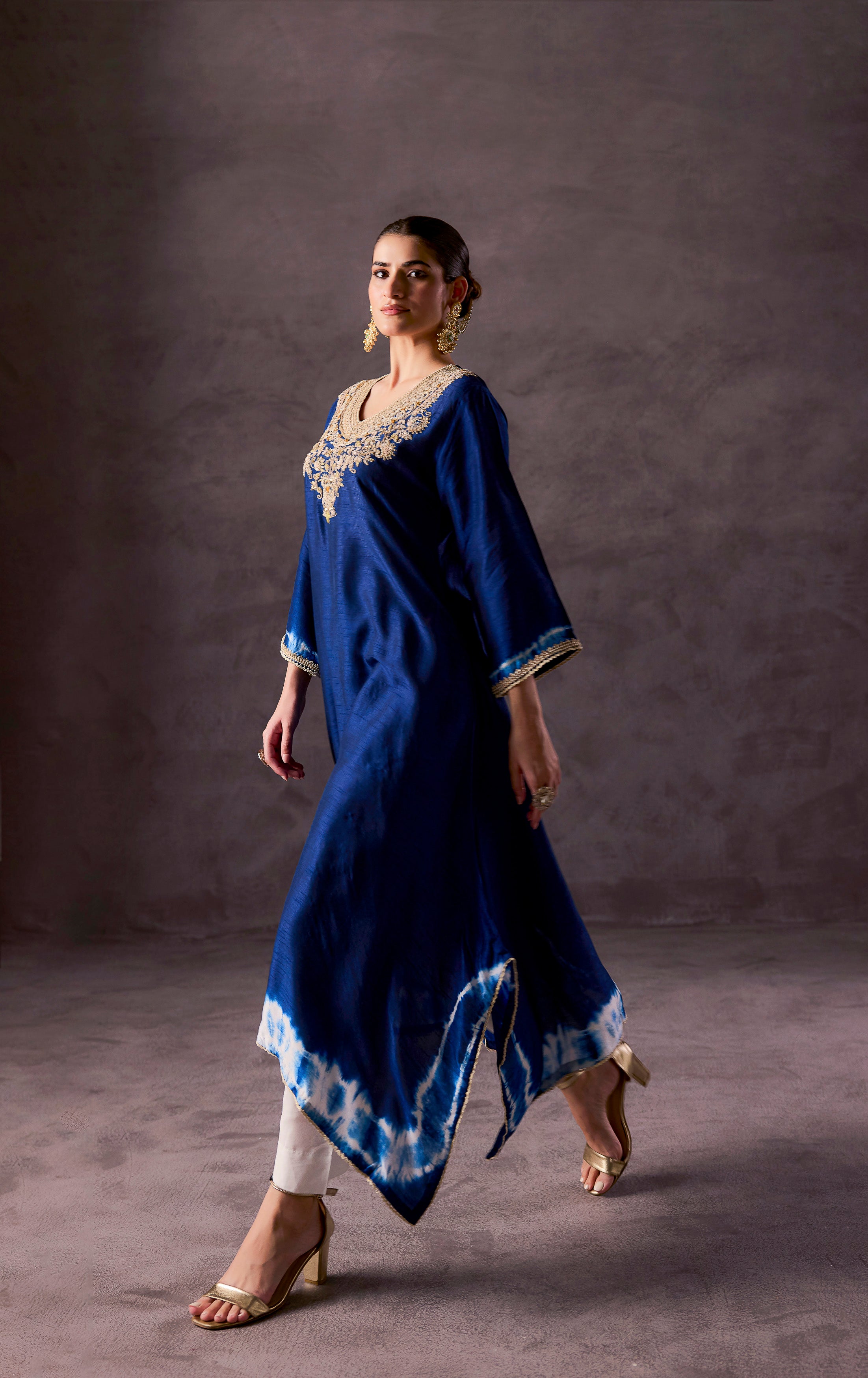 Royal Blue Embellished Raw Silk Kurta Set