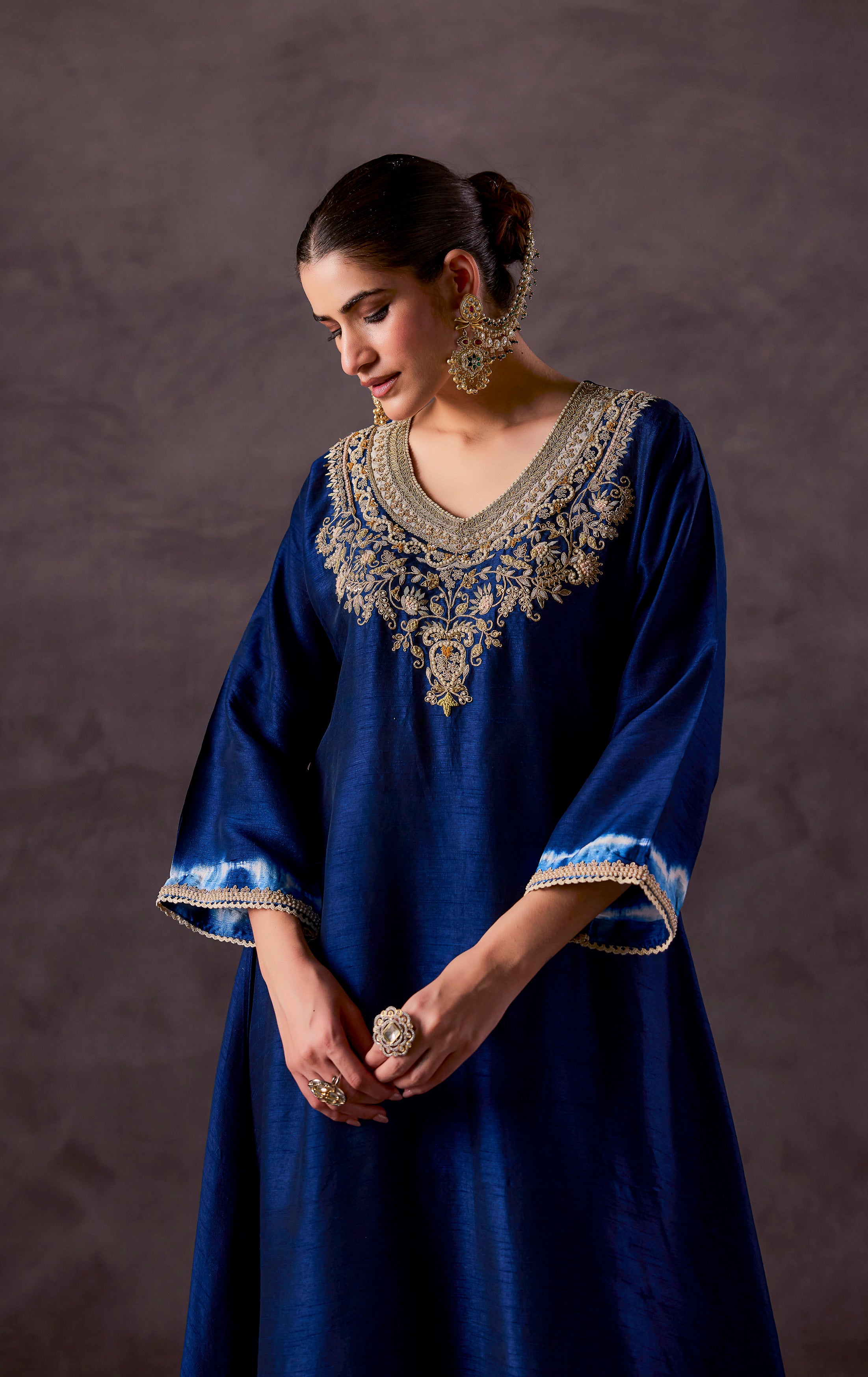 Royal Blue Embellished Raw Silk Kurta Set