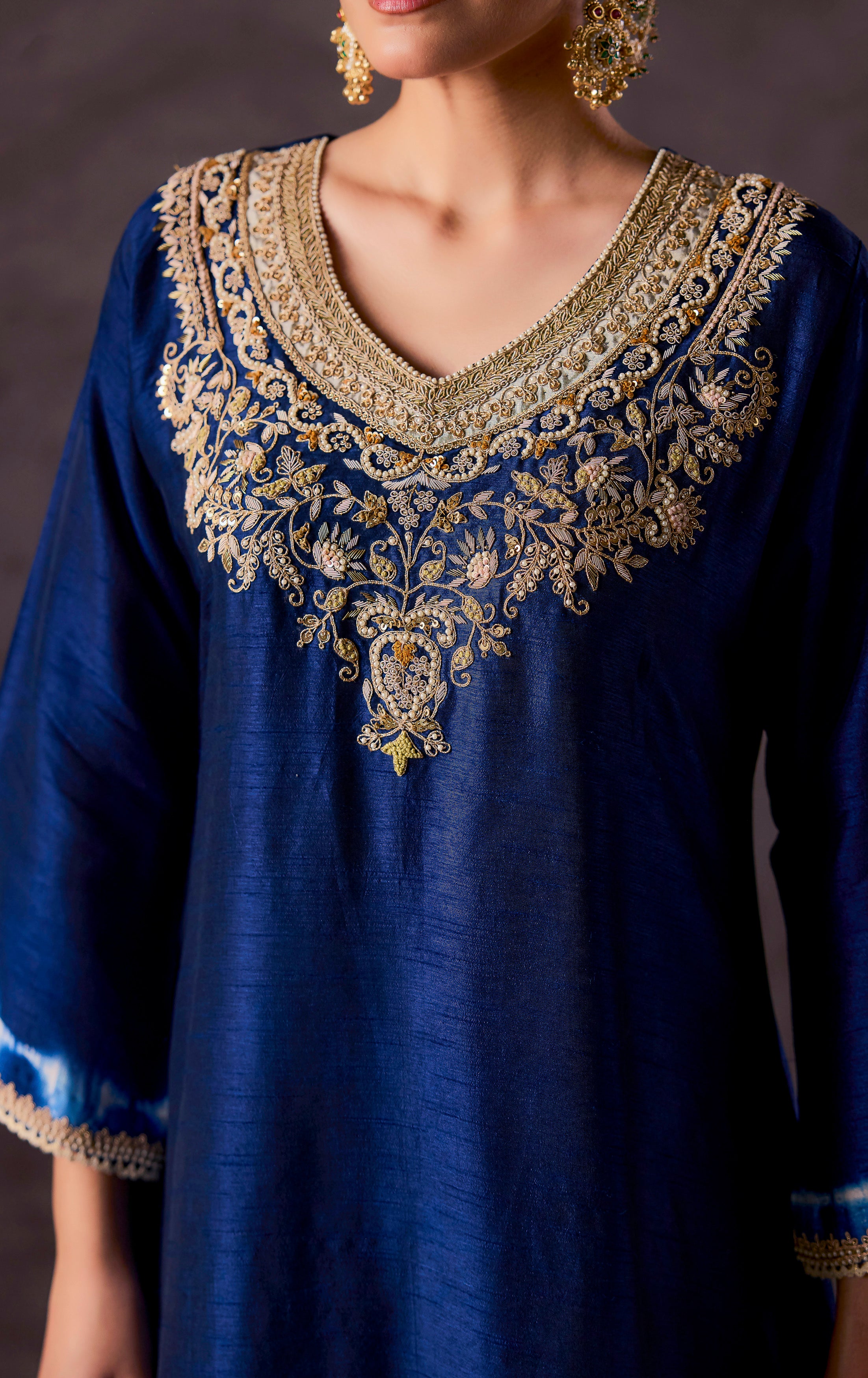 Royal Blue Embellished Raw Silk Kurta Set