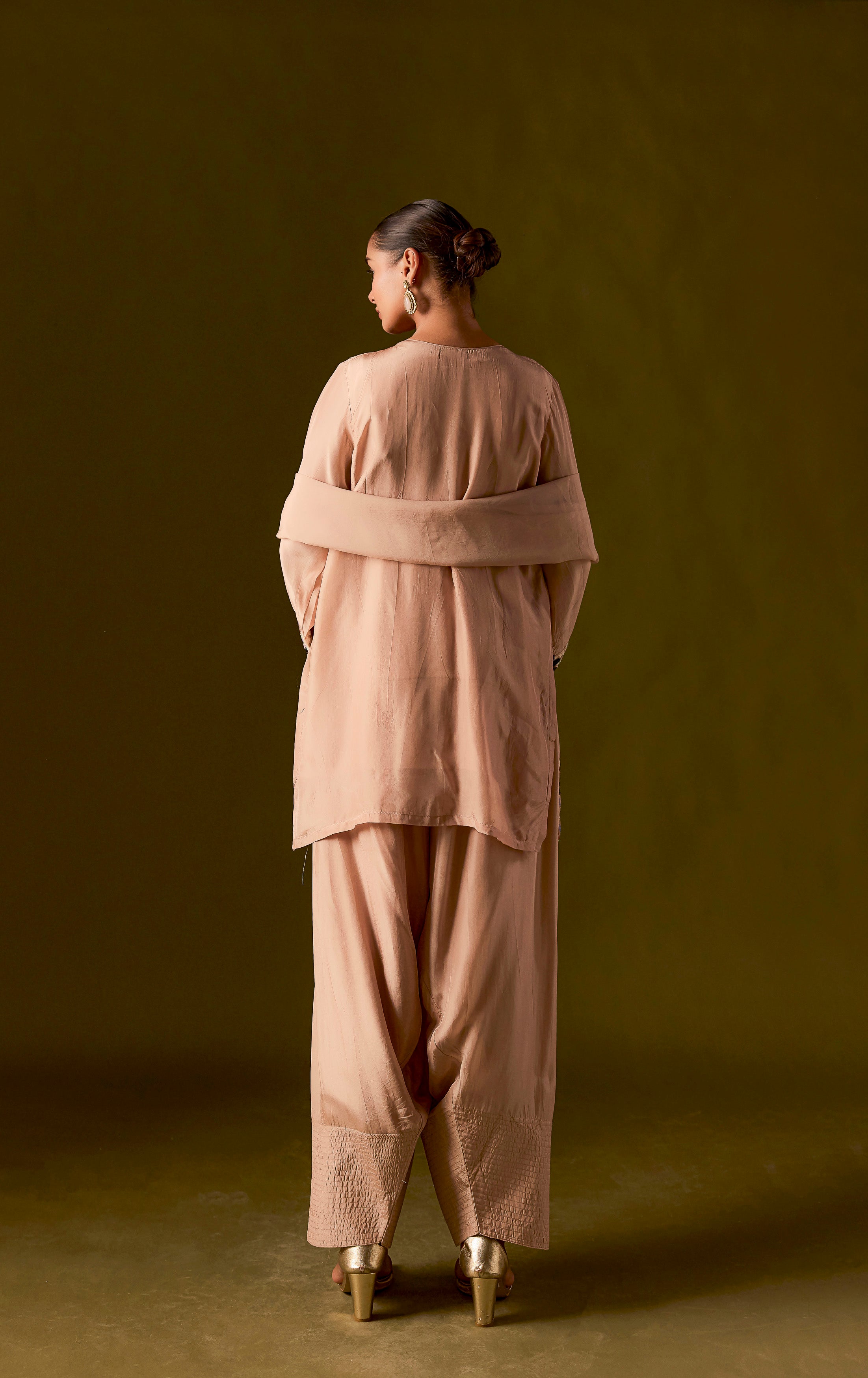 Muted Caramel Muslin Silk Dhoti Set