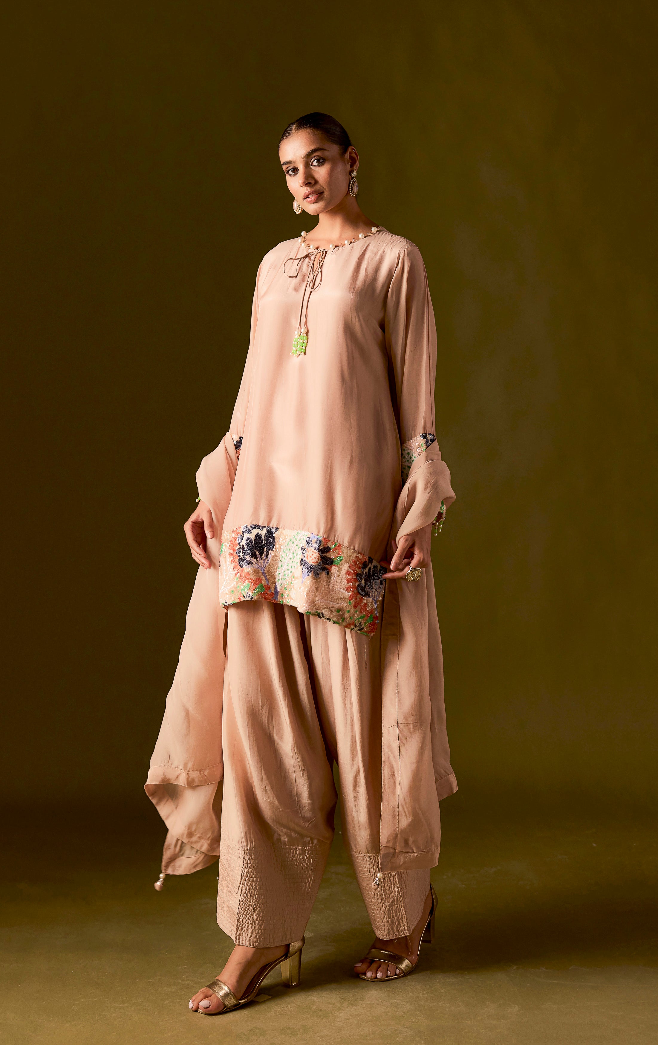 Muted Caramel Muslin Silk Dhoti Set