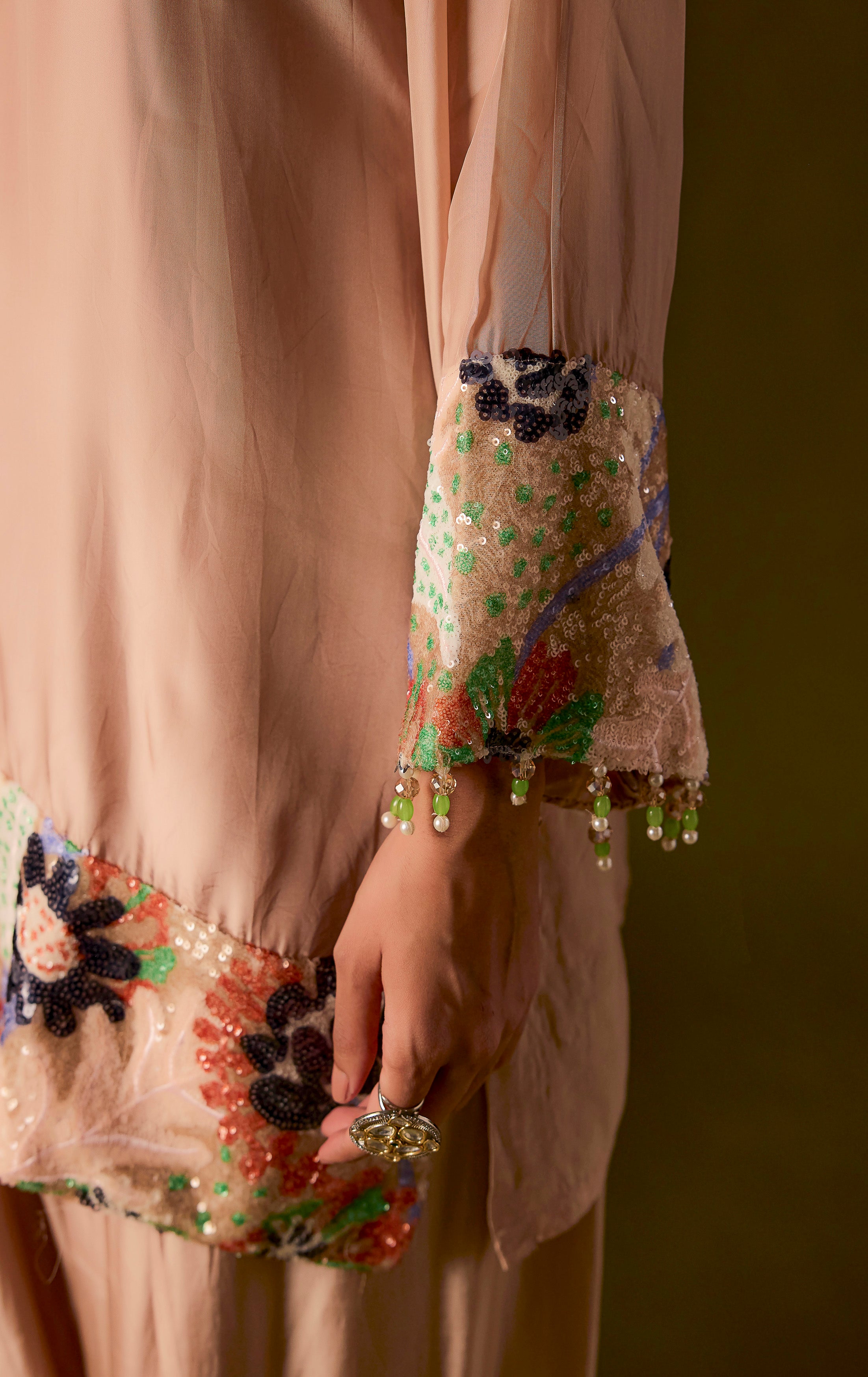 Muted Caramel Embellished Muslin Silk Dhoti Set