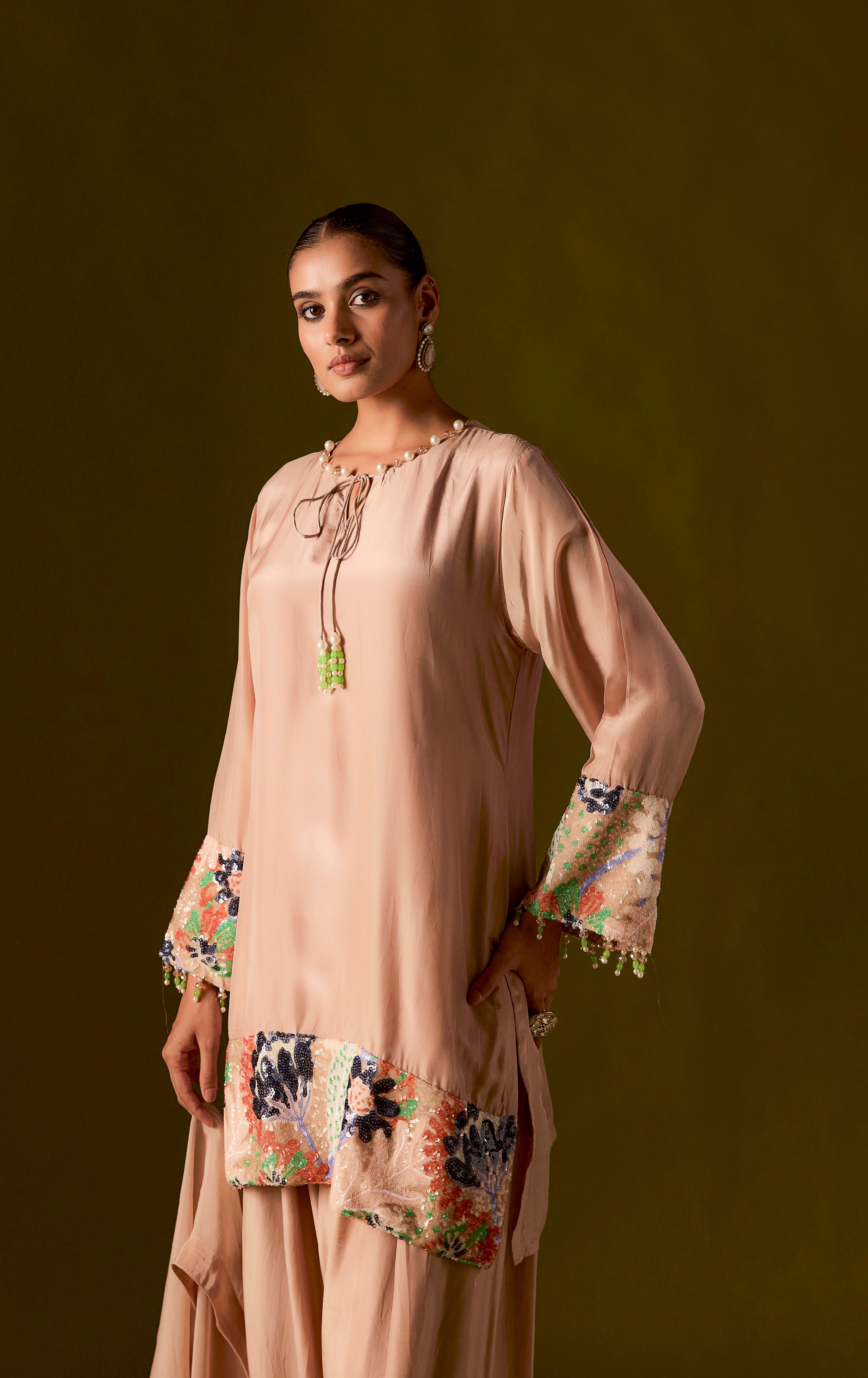Muted Caramel Muslin Silk Dhoti Set