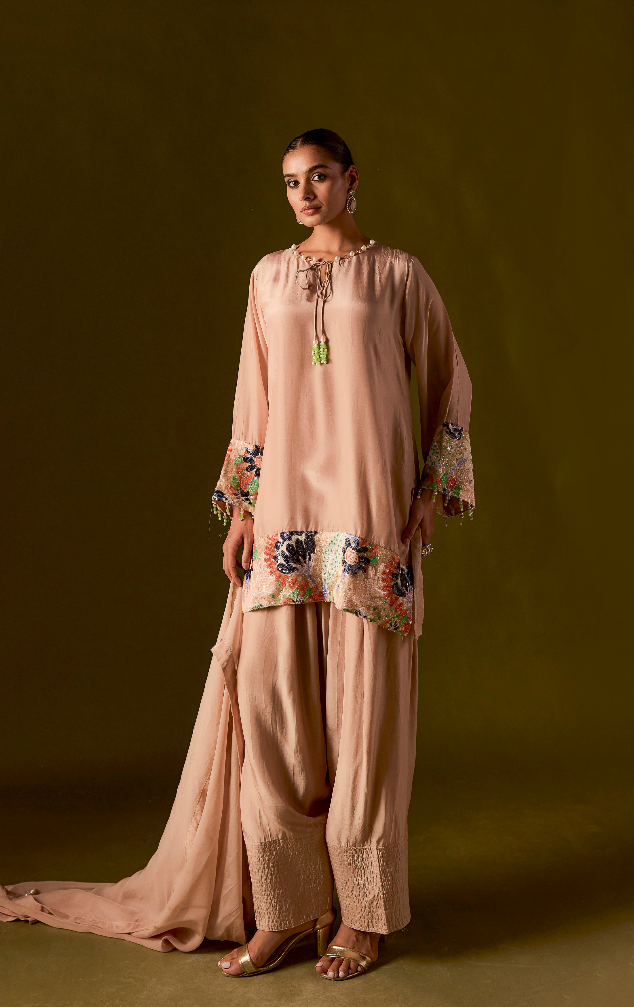 Muted Caramel Muslin Silk Dhoti Set