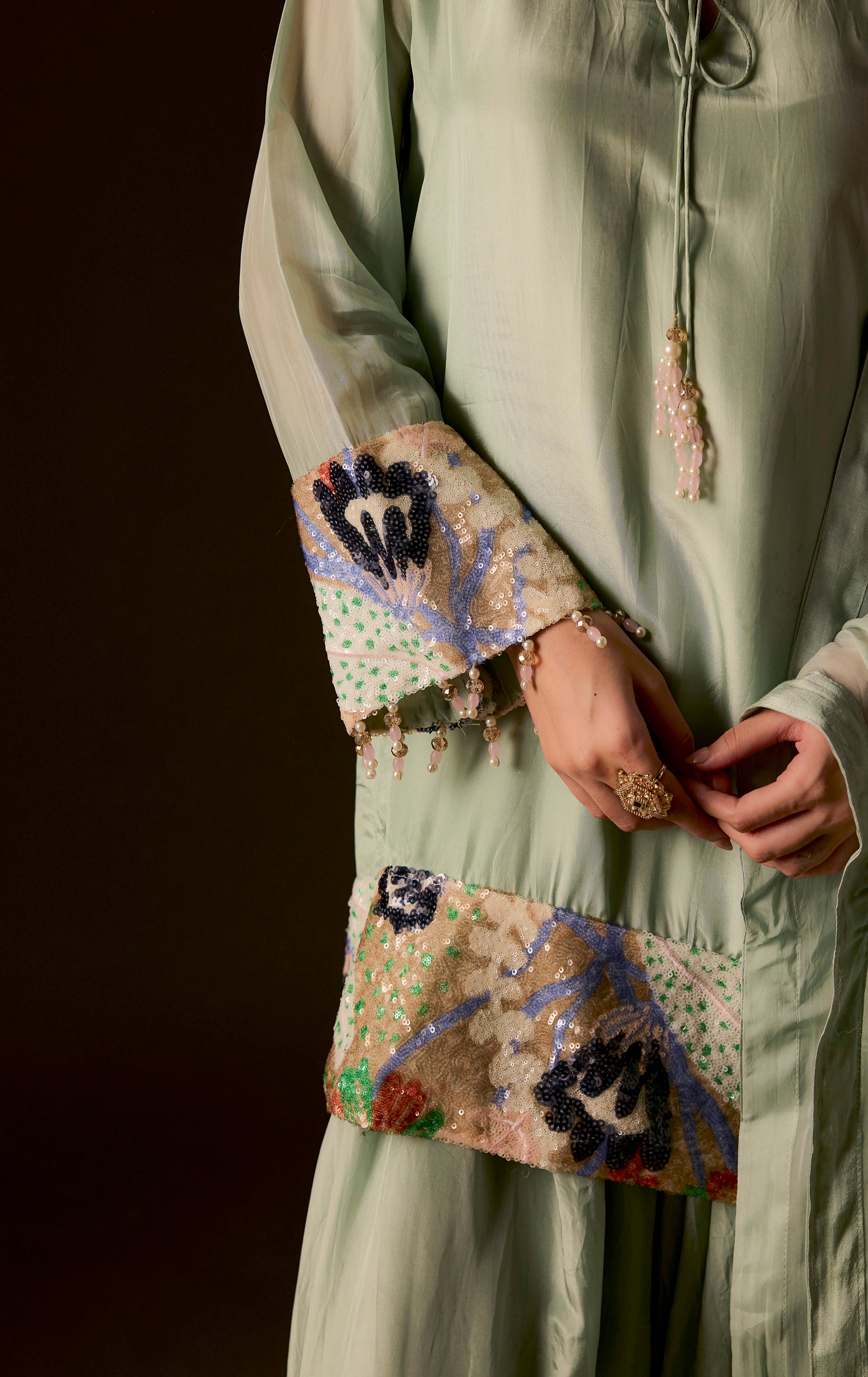 Pastel Green Embellished Muslin Silk Dhoti Set