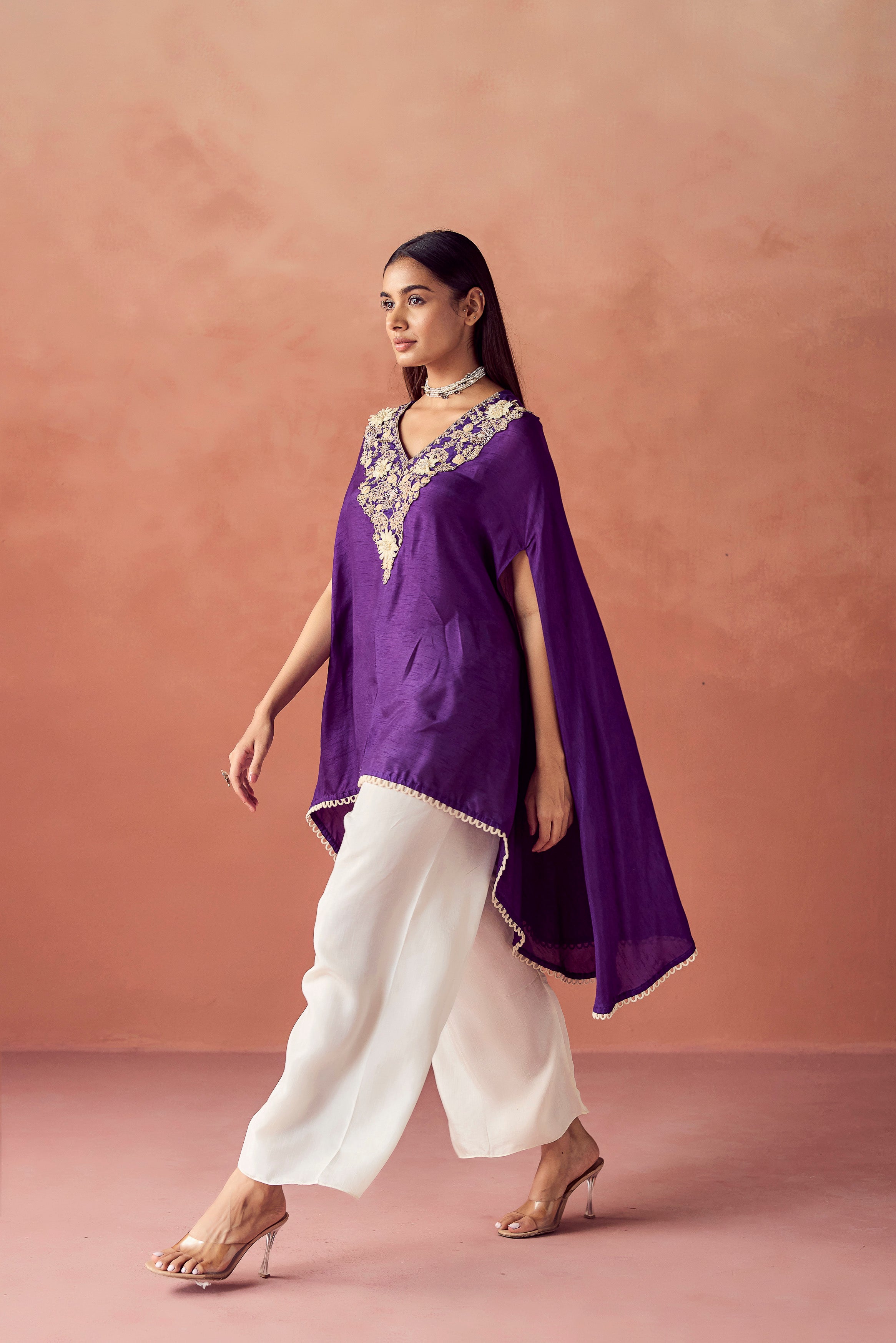 Deep Purple Embellished Raw Silk Co-Ord Set