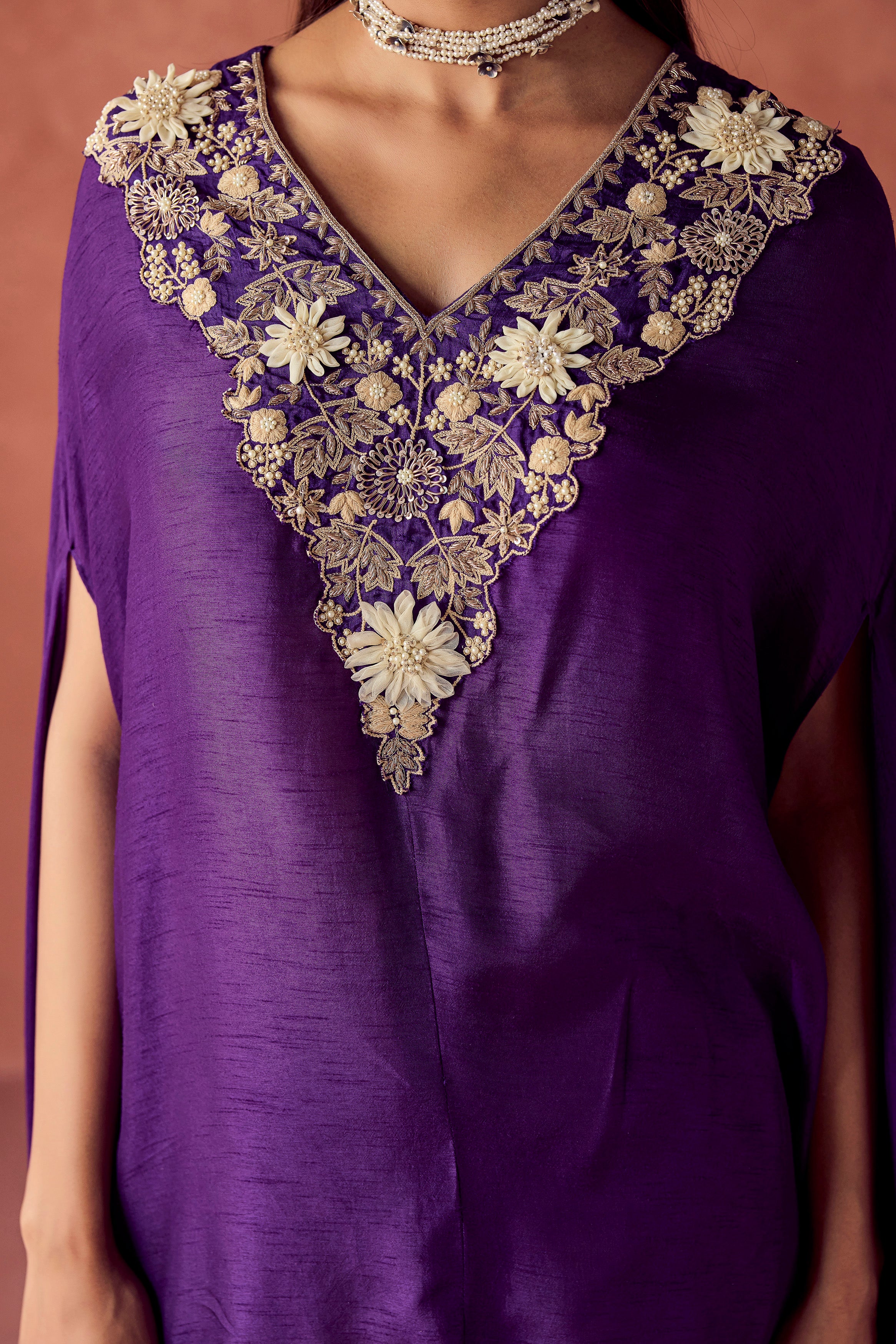 Deep Purple Embellished Raw Silk Co-Ord Set