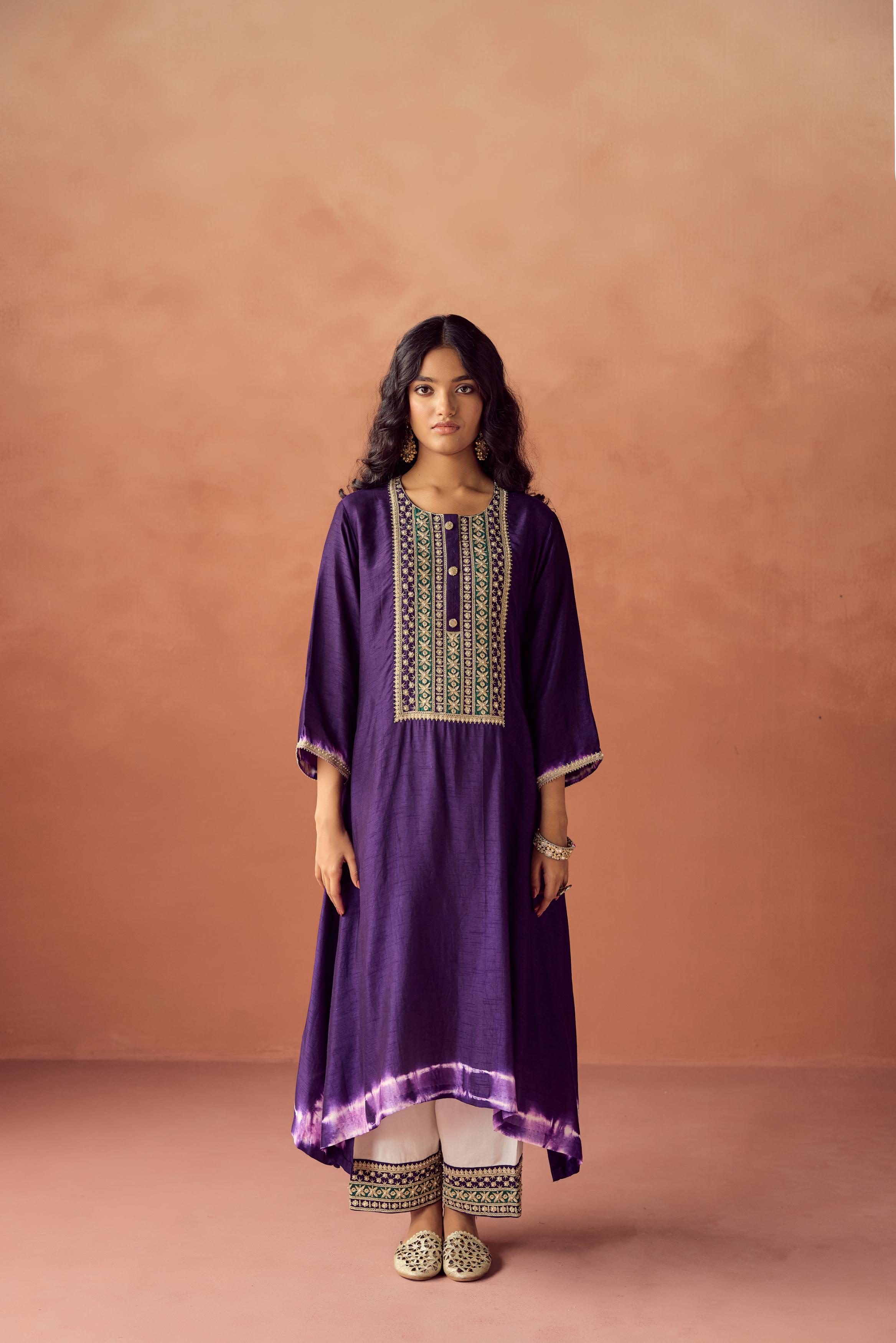 Royal Purple Embellished Raw Silk Palazzo Set