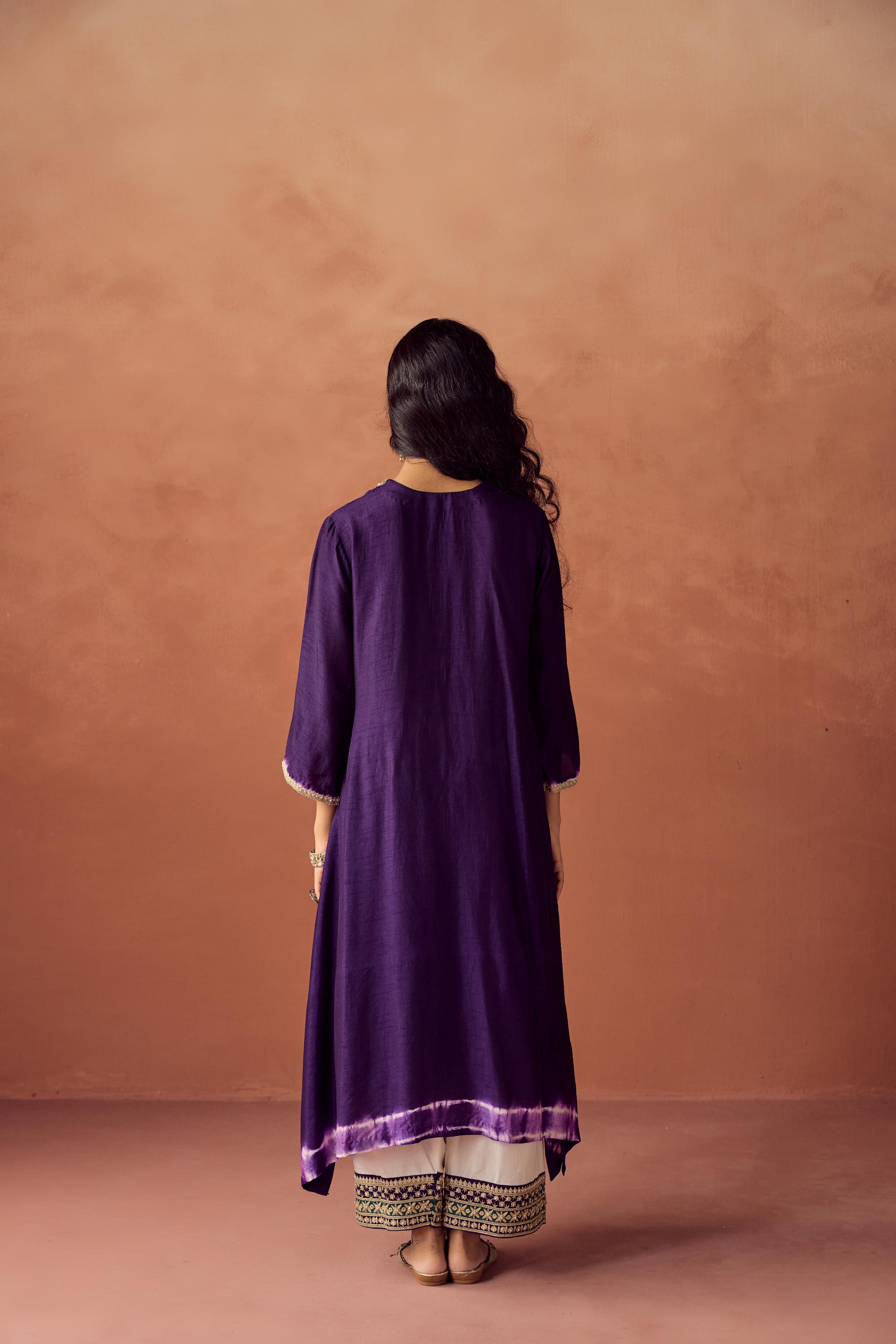 Royal Purple Embellished Raw Silk Palazzo Set