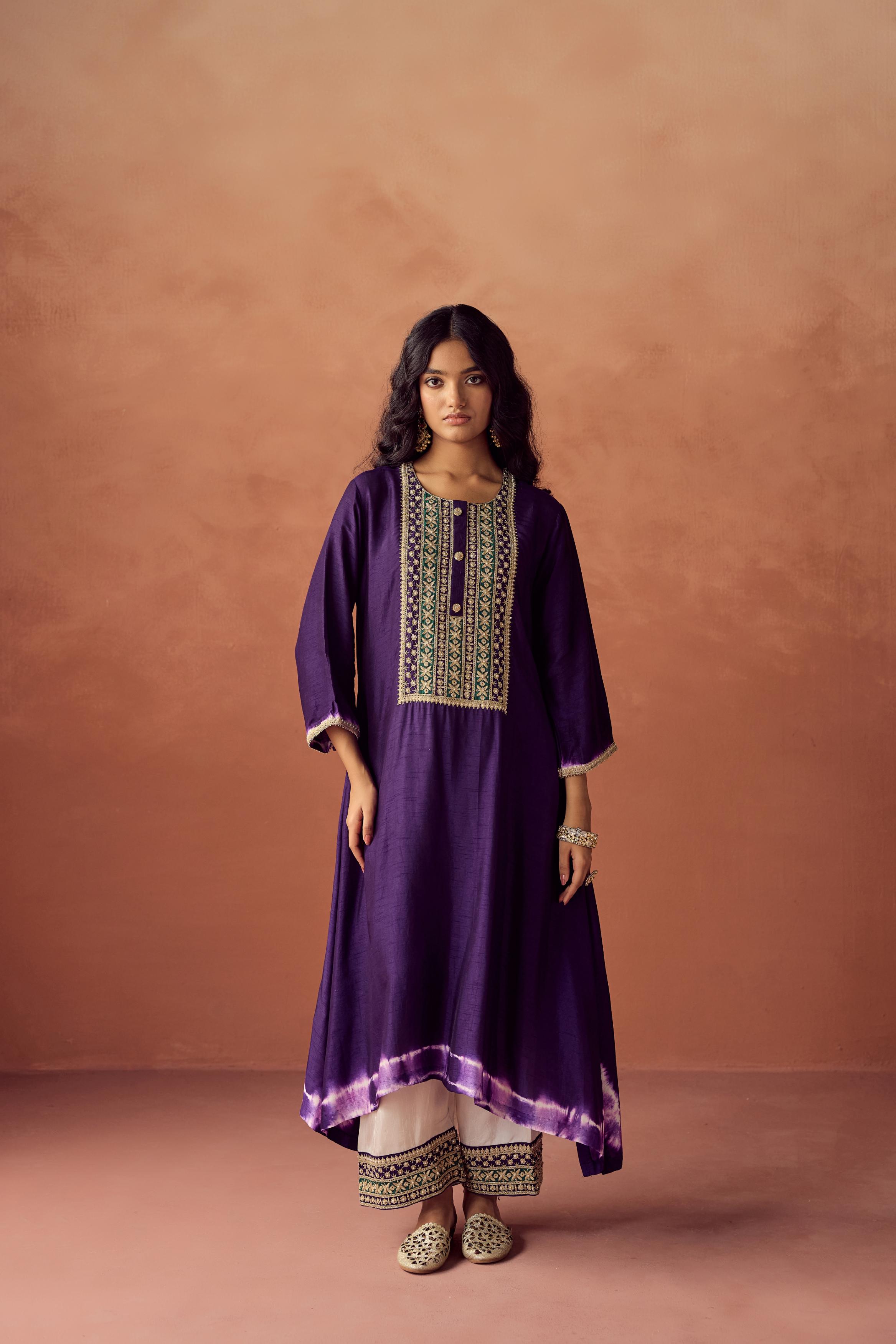 Royal Purple Embellished Raw Silk Palazzo Set