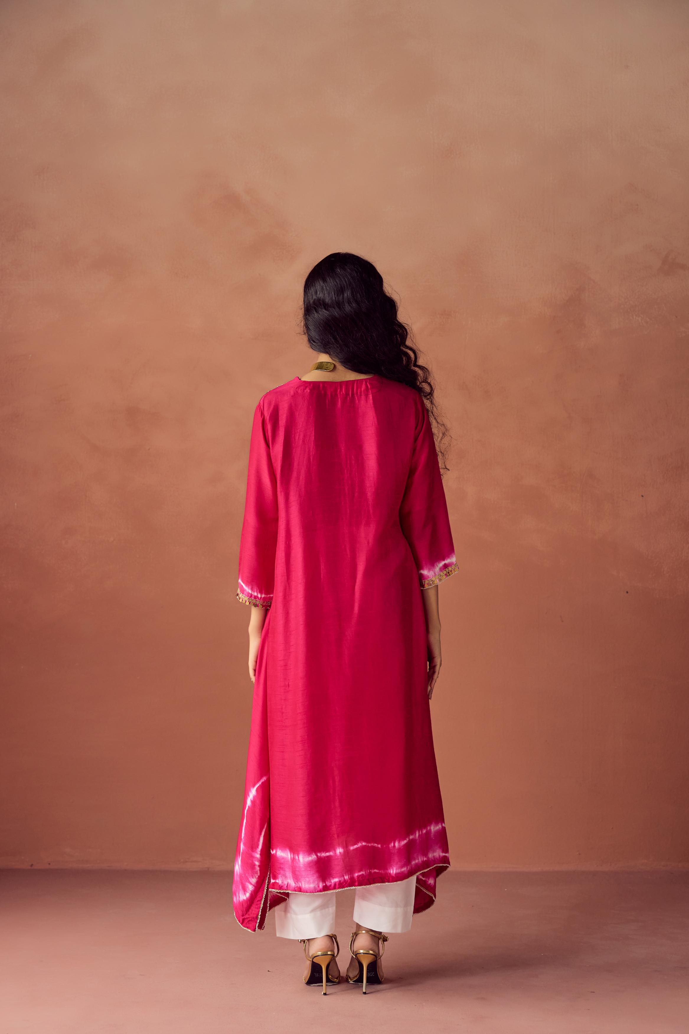 Berry Blush Embellished Raw Silk Kurta Set