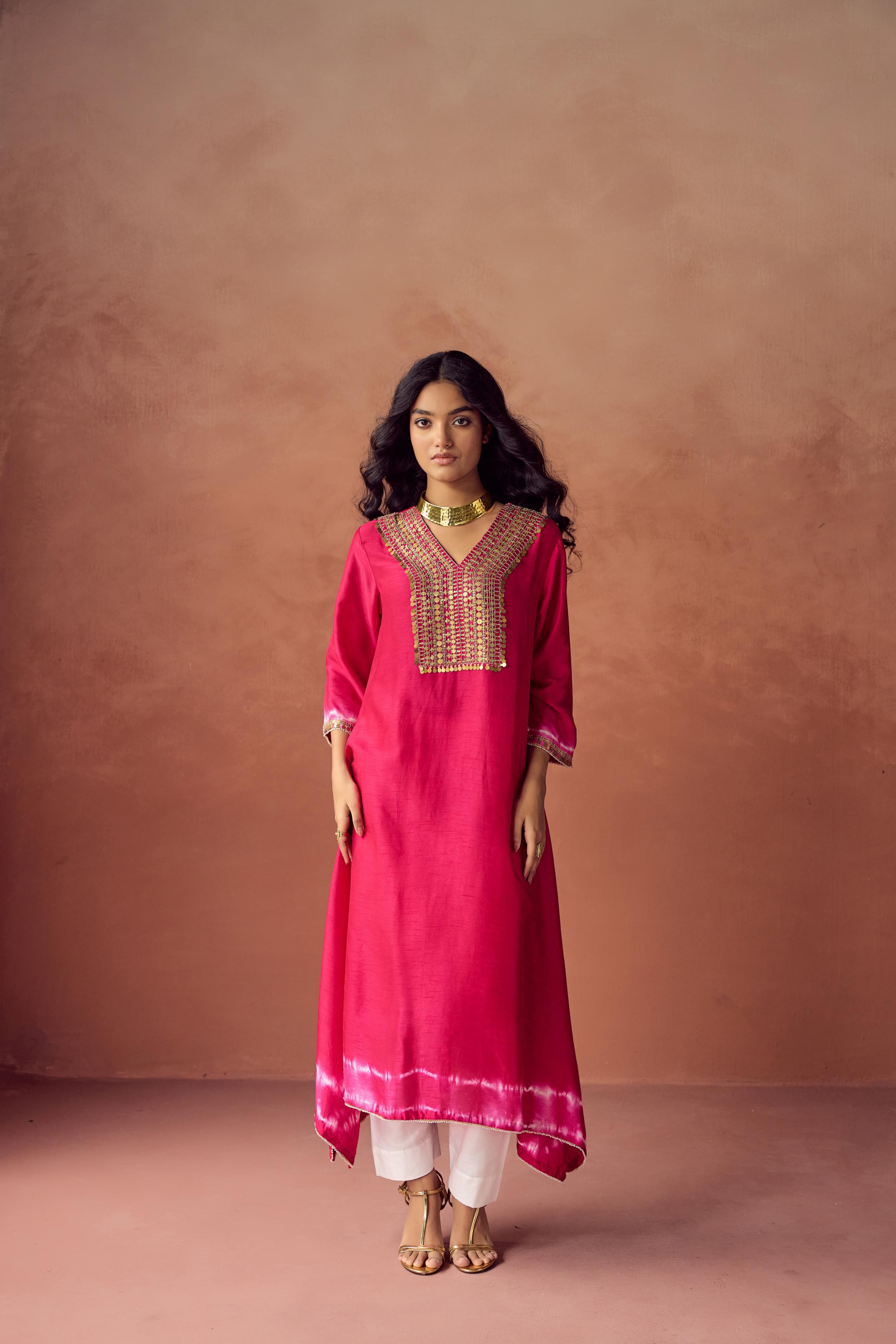 Berry Blush Embellished Raw Silk Kurta Set