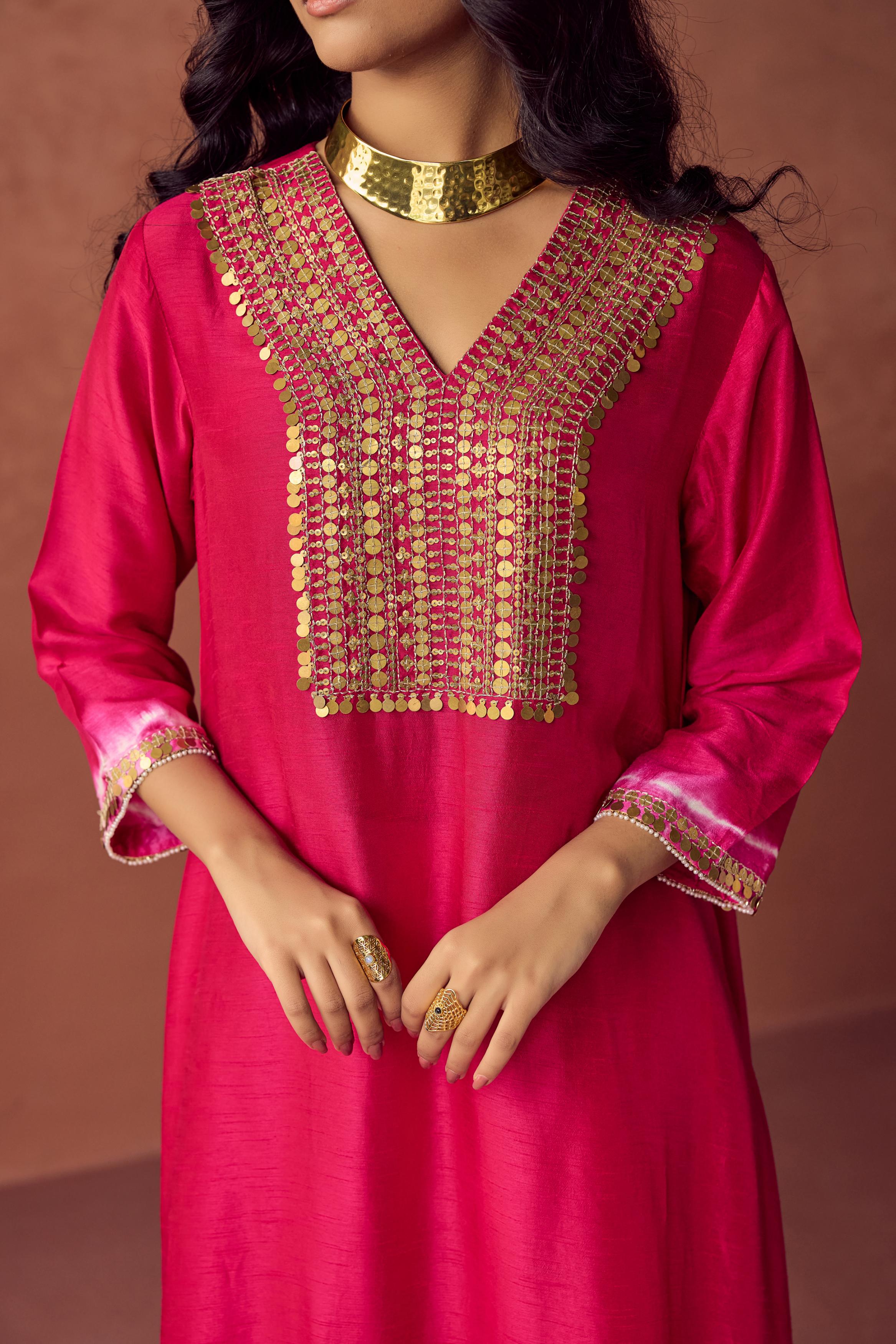 Berry Blush Embellished Raw Silk Kurta Set