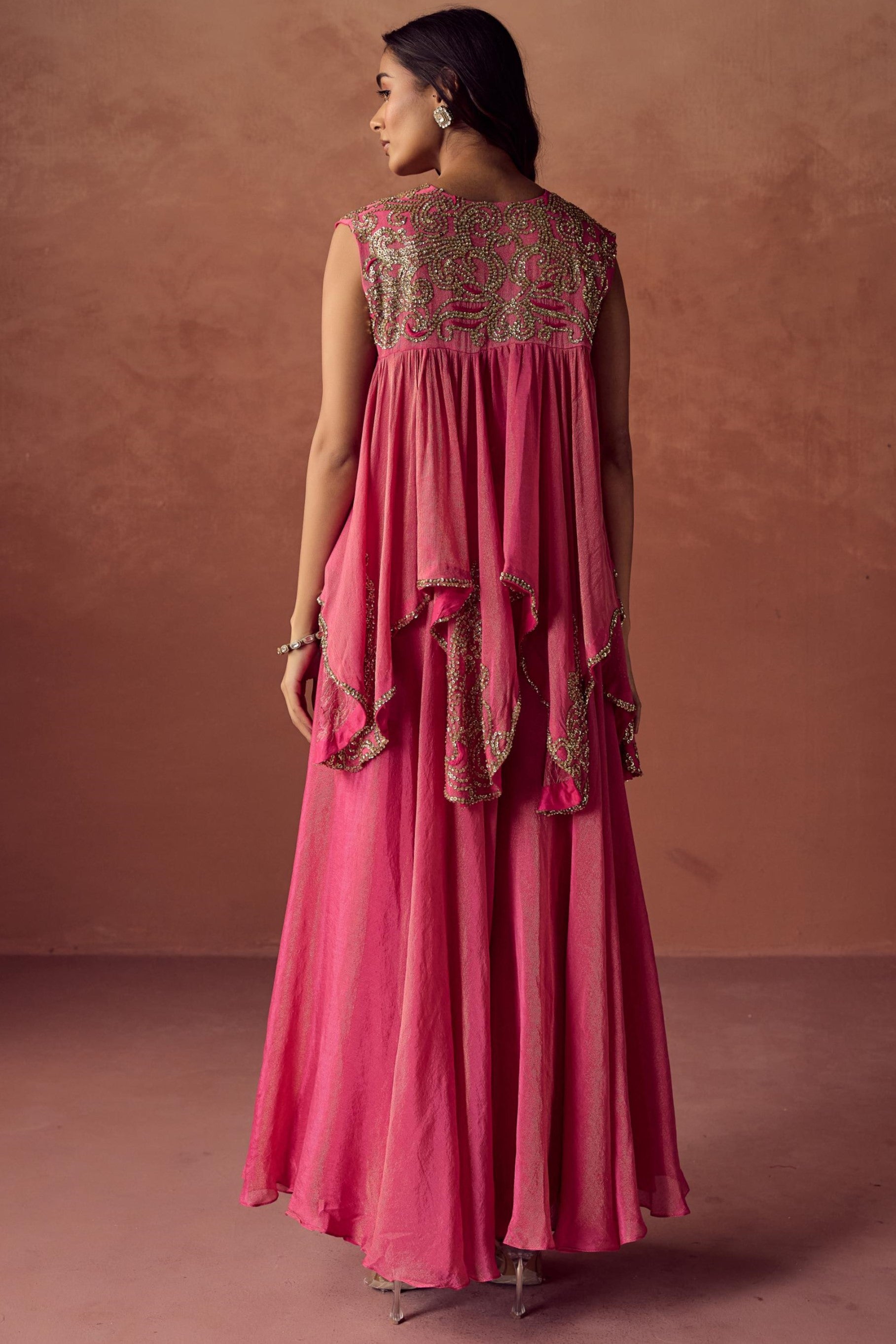 Blush Glimmer Embellished Shimmer Tissue Silk Tunic Set