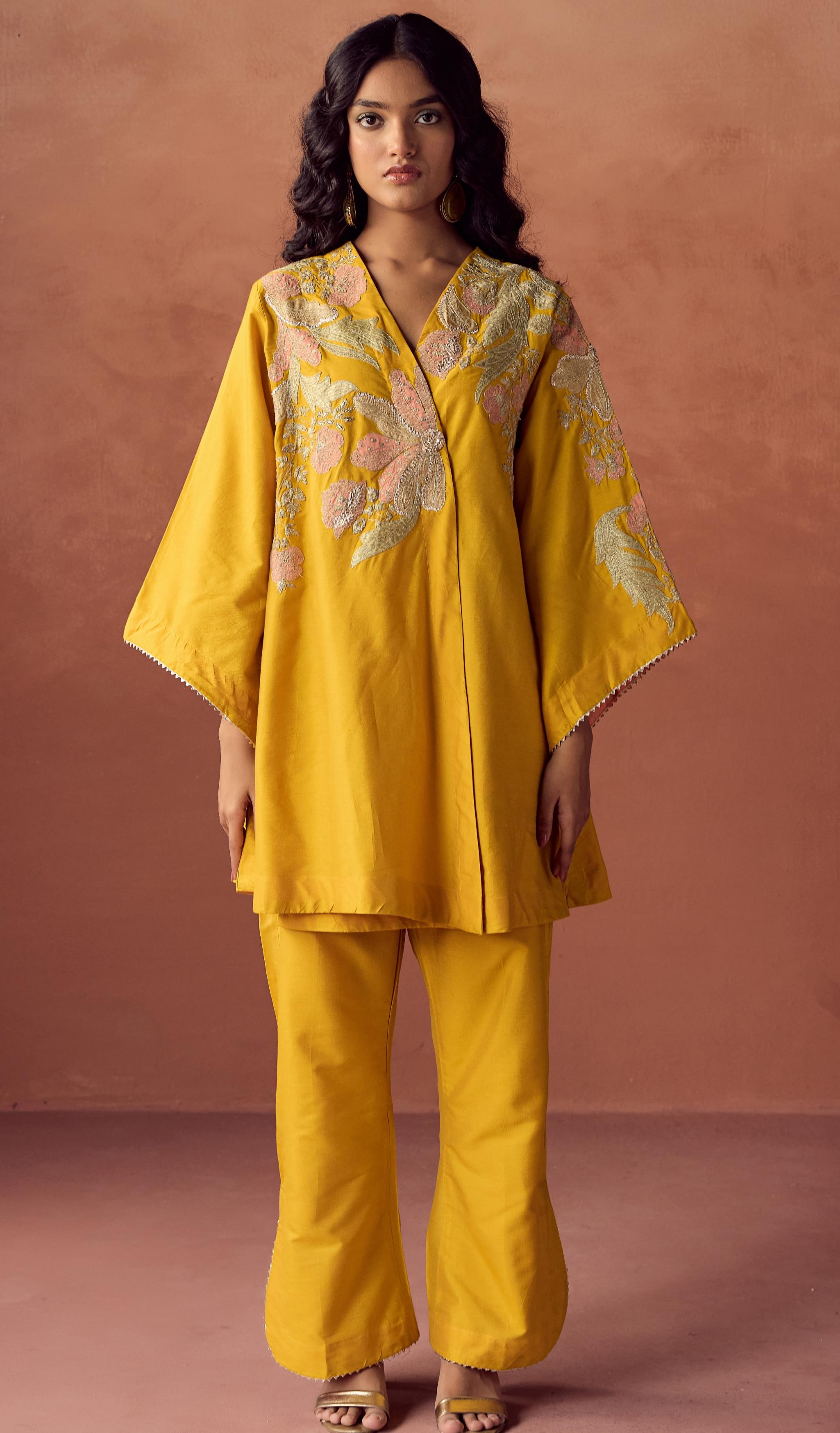 Festive Yellow Embellished Chanderi Dola Silk Co-Ord Set