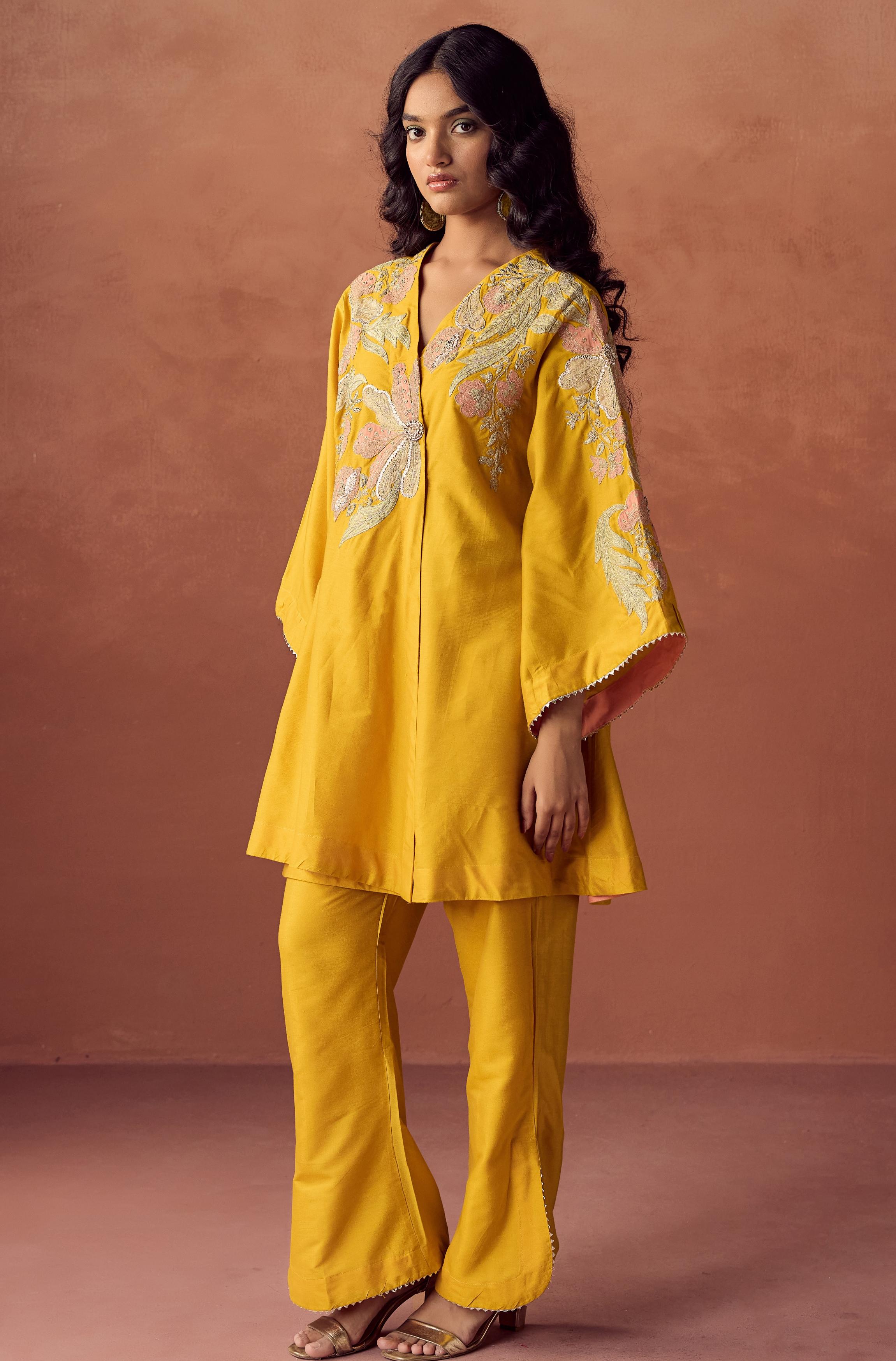 Festive Yellow Embellished Chanderi Dola Silk Co-Ord Set