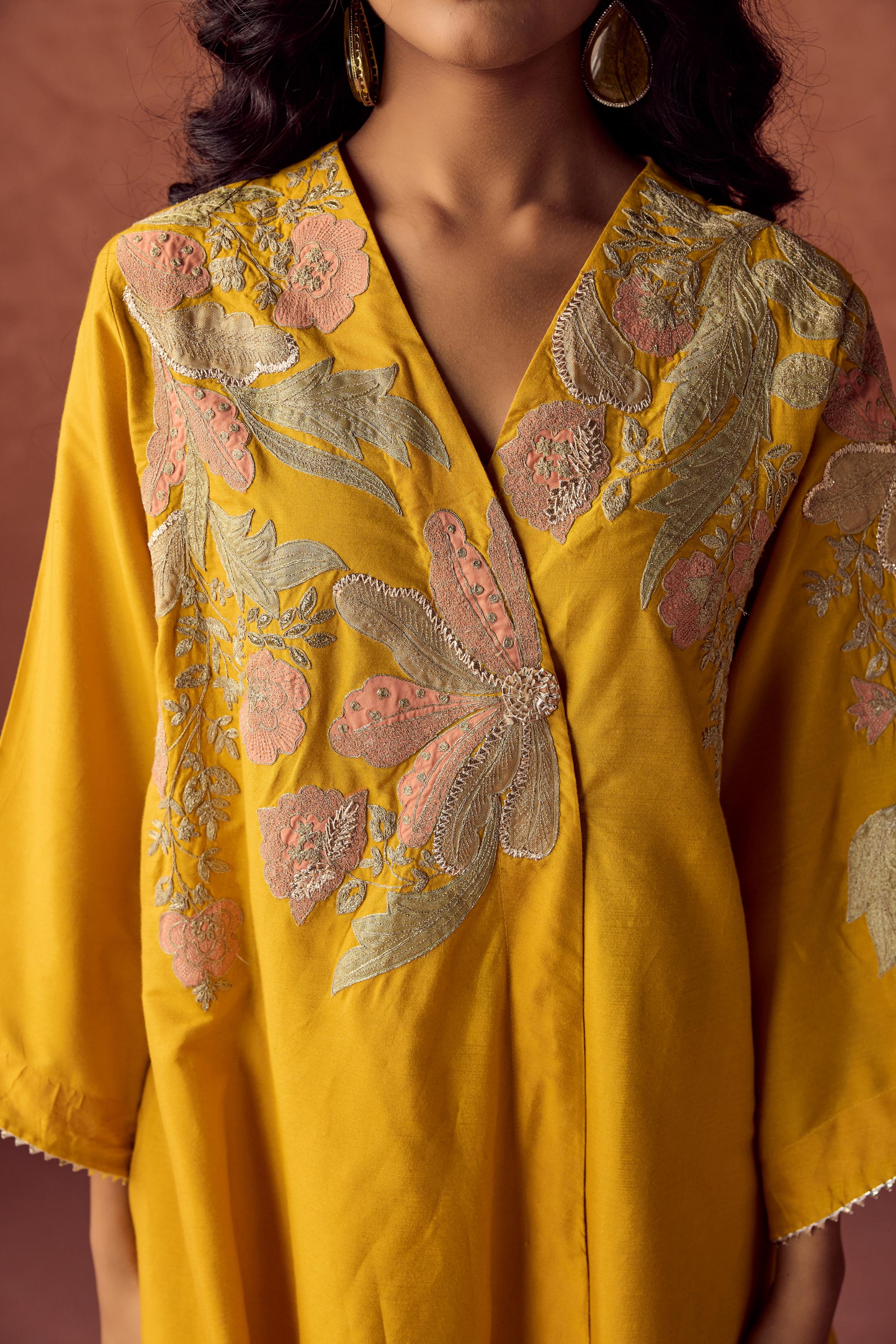 Festive Yellow Embellished Chanderi Dola Silk Co-Ord Set