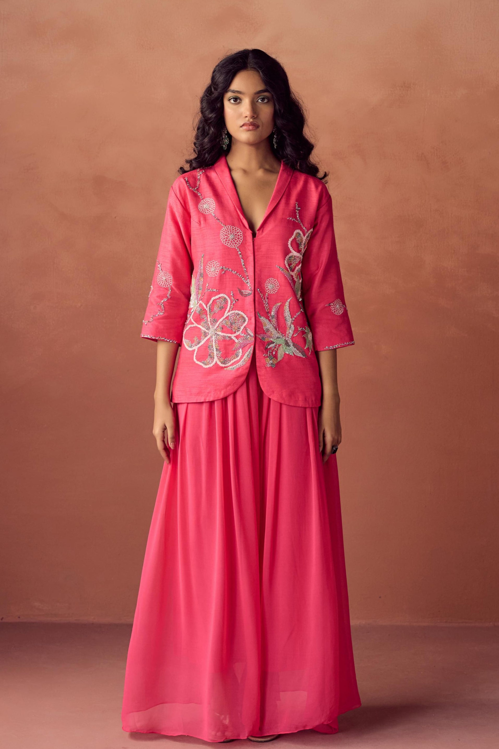Rose Radiance Embellished Raw Silk Co-Ord Set