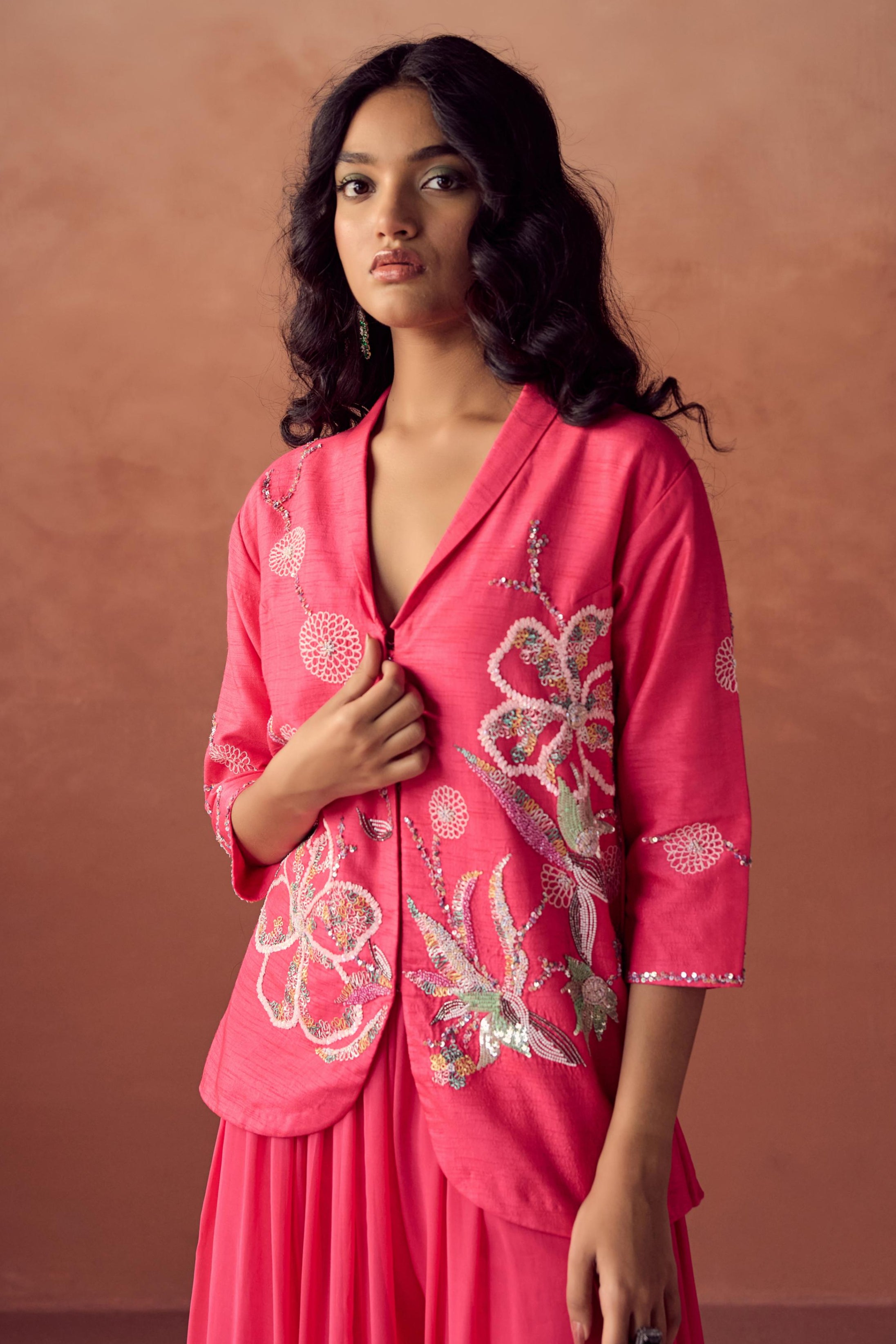Rose Radiance Embellished Raw Silk Co-Ord Set