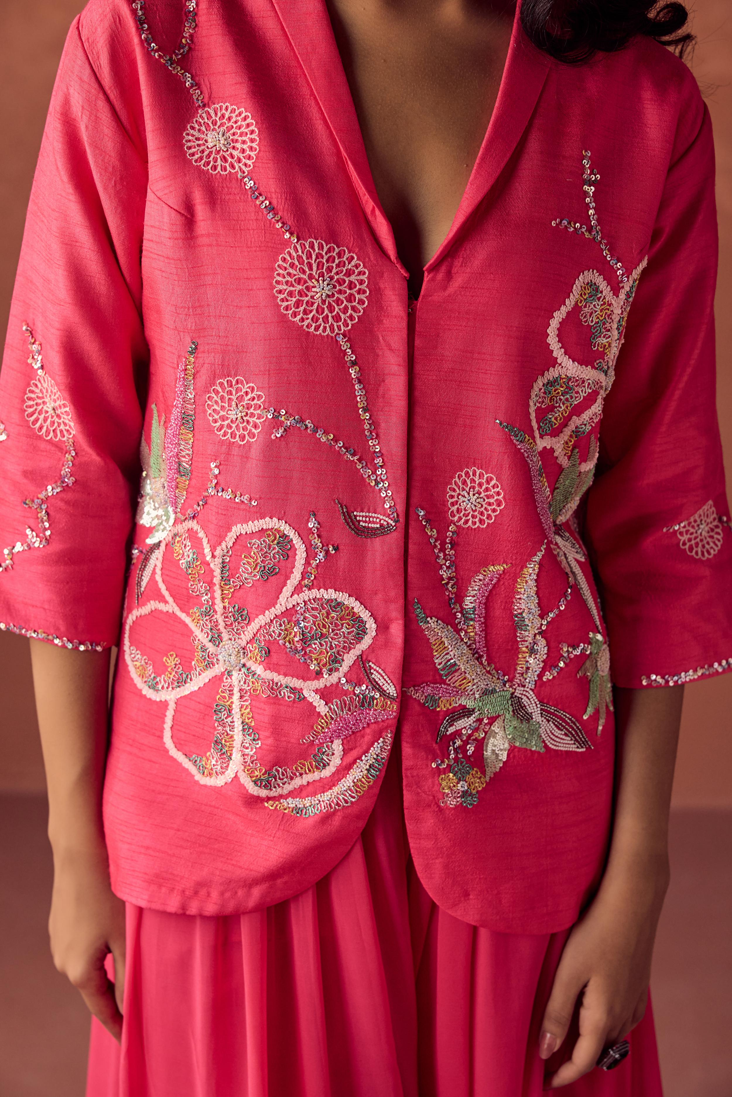 Rose Radiance Embellished Raw Silk Co-Ord Set