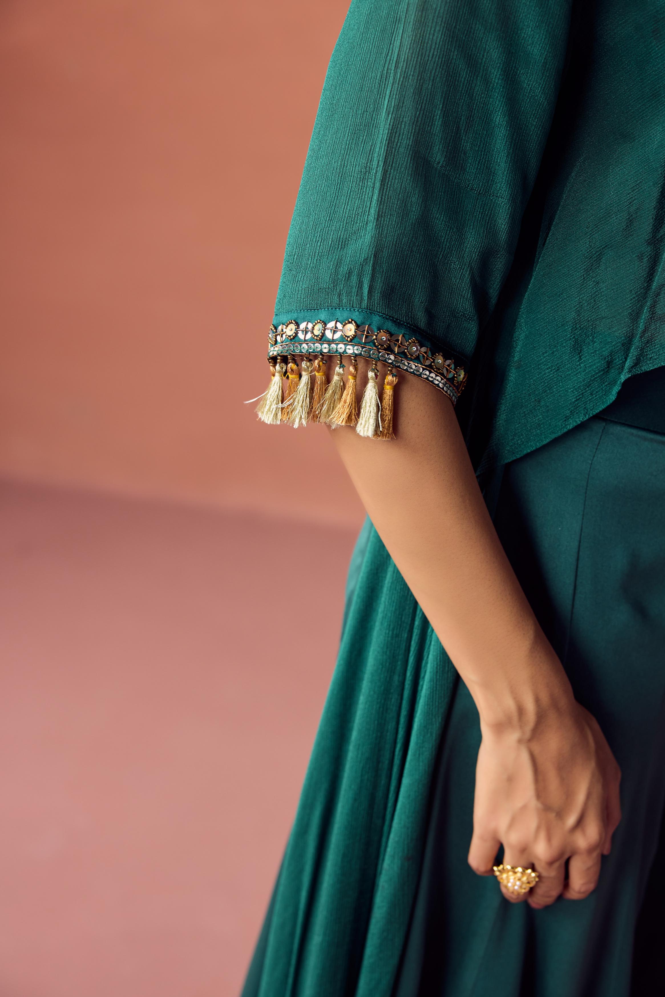 Emerald Luxe Embellished Chinon Silk Co-Ord Set