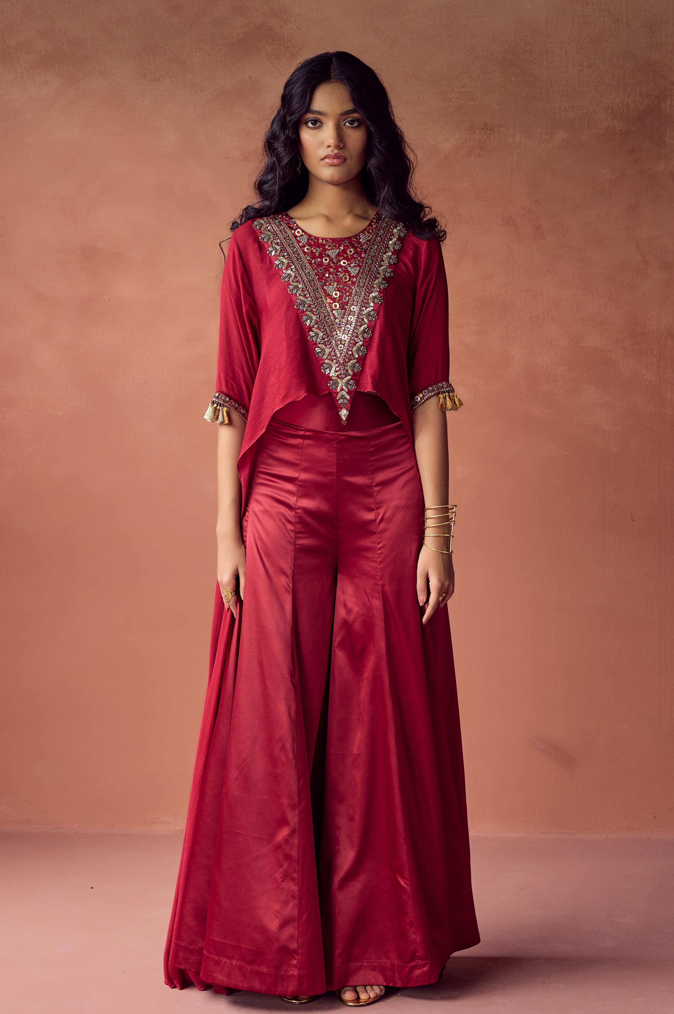 Mulberry Bloom Embellished Chinon Silk Co-Ord Set