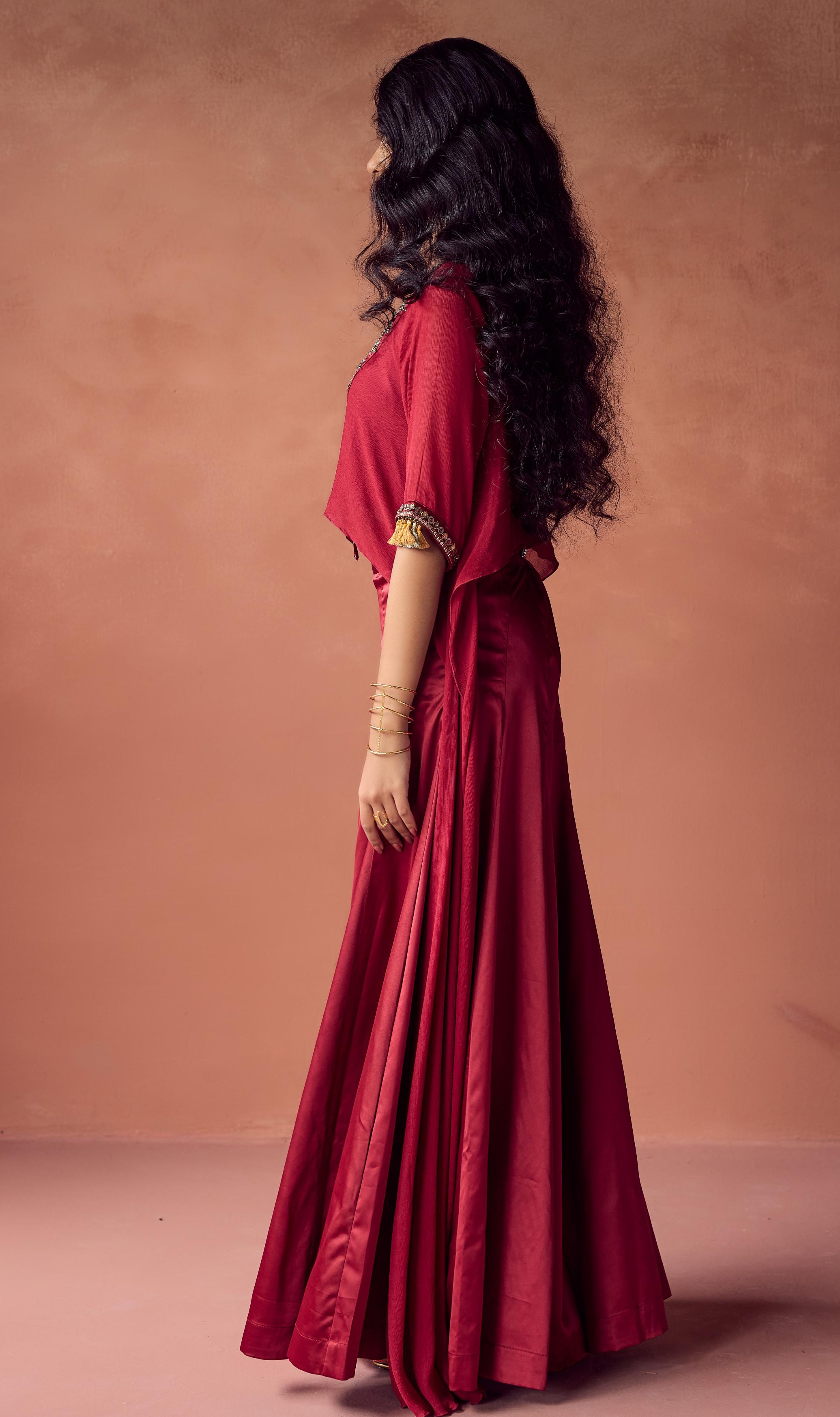 Mulberry Bloom Embellished Chinon Silk Co-Ord Set