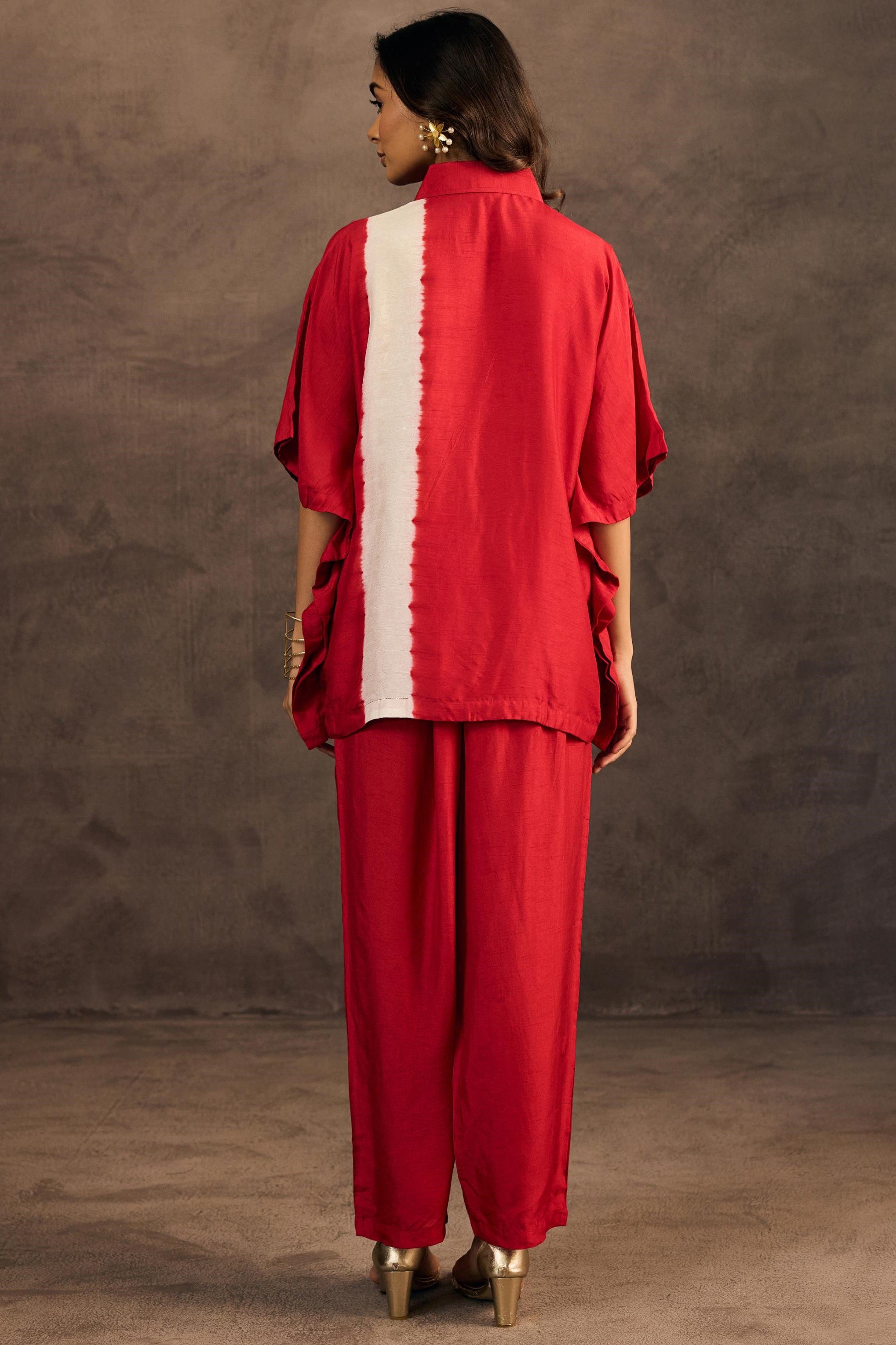 Ruby Red Embellished Raw Silk Co-Ord Set