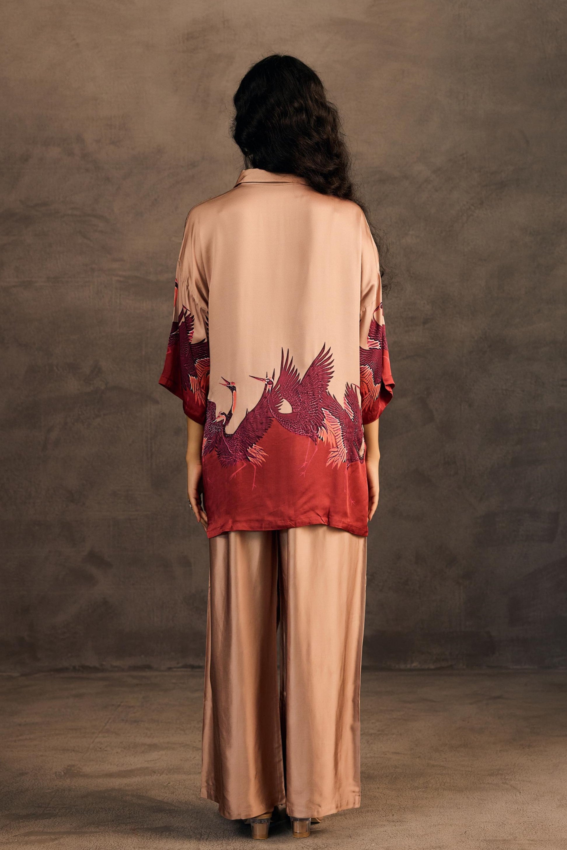 Blush Gold Embellished Satin Silk Co-Ord Set