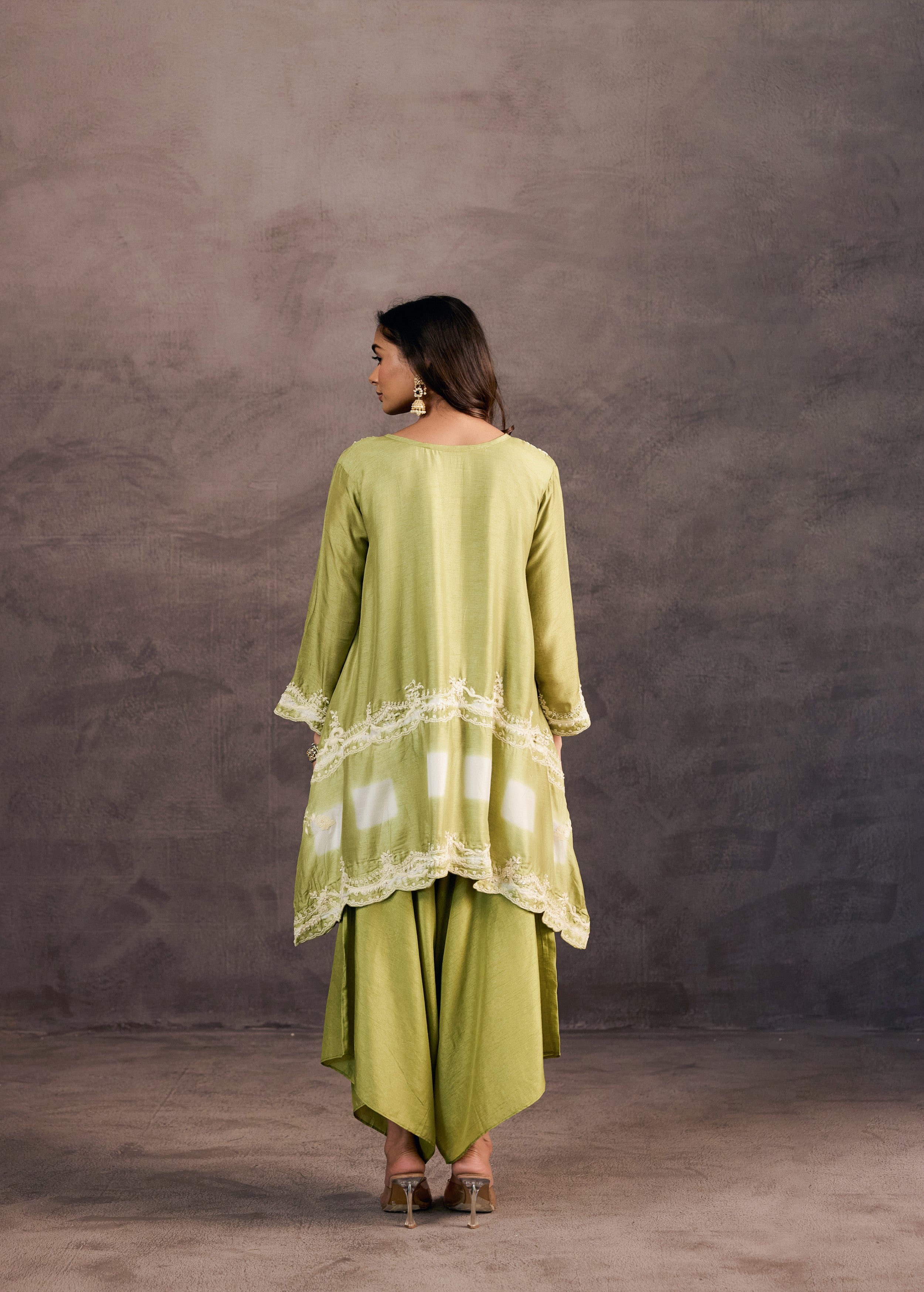 Sage Green Embroidered Raw Silk Palazzo Set