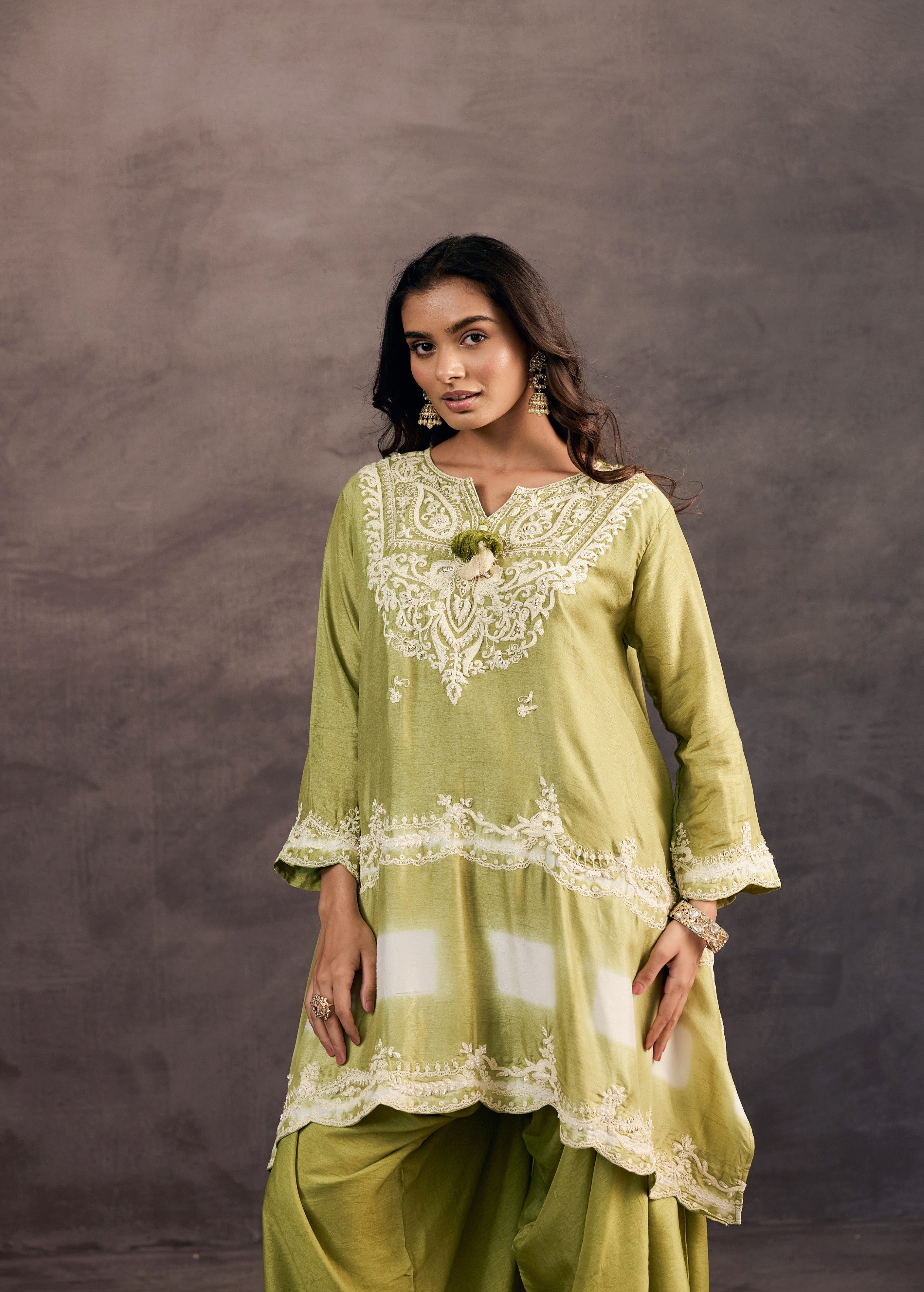 Sage Green Embroidered Raw Silk Palazzo Set