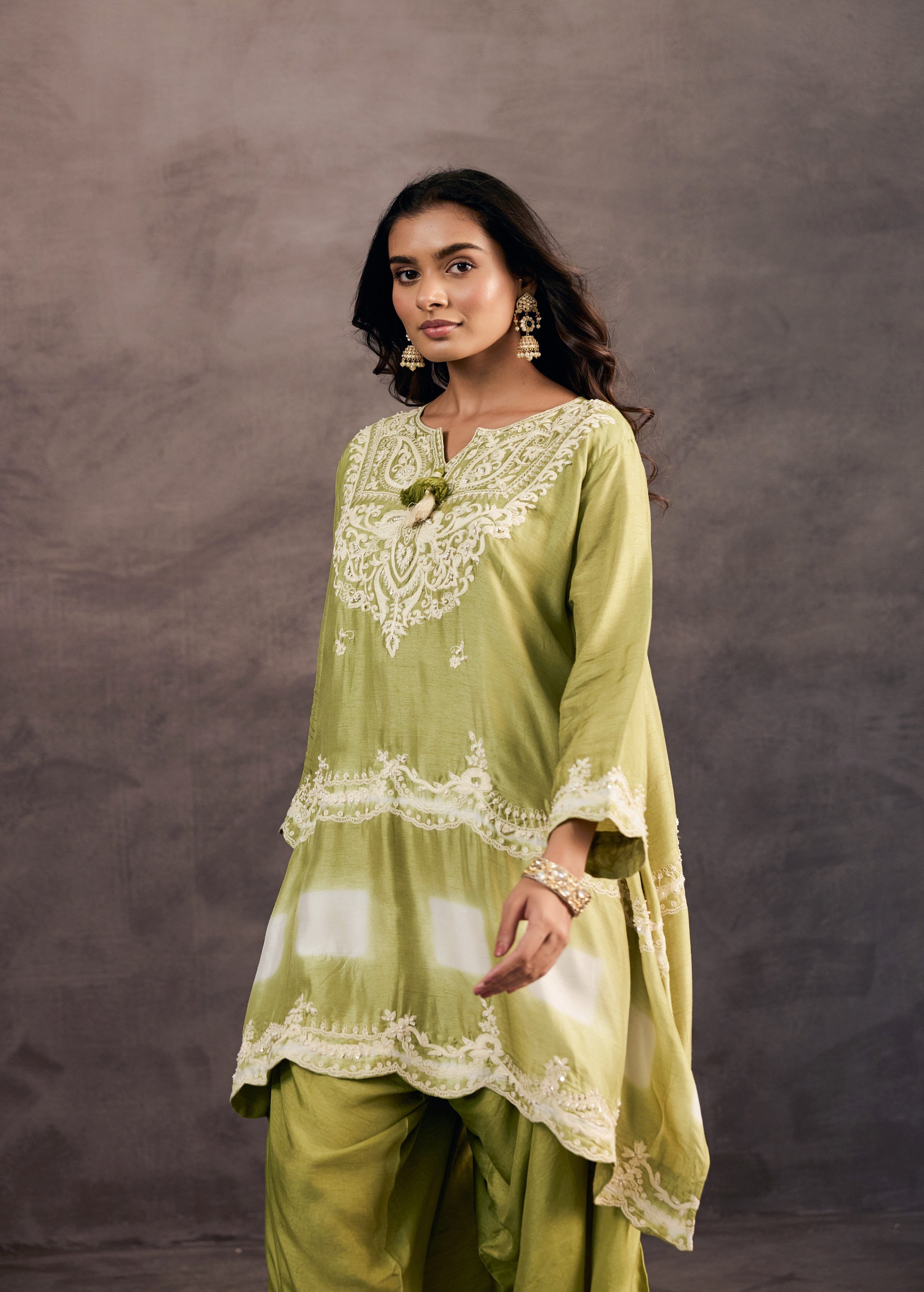 Sage Green Embroidered Raw Silk Palazzo Set
