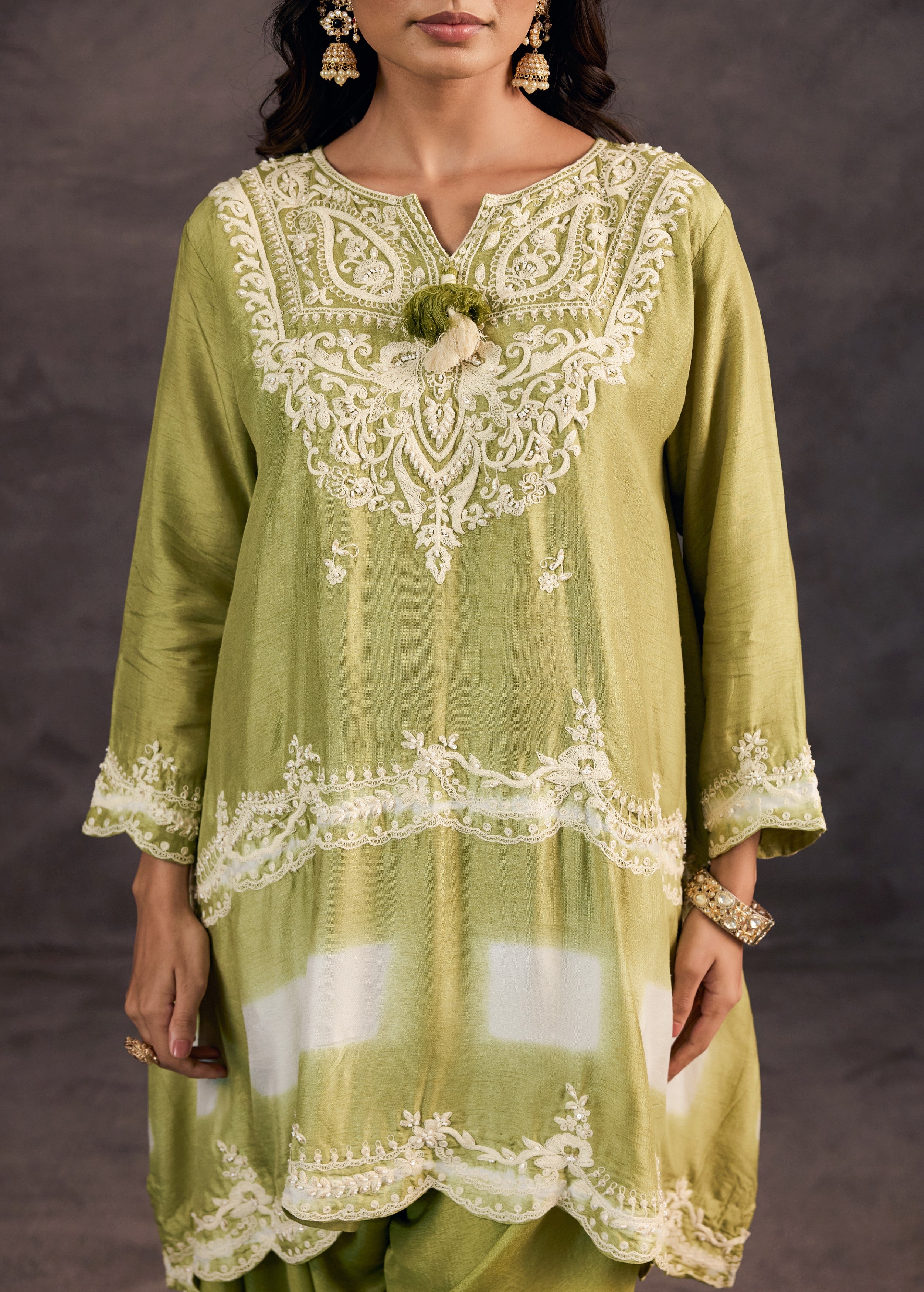 Sage Green Embroidered Raw Silk Palazzo Set