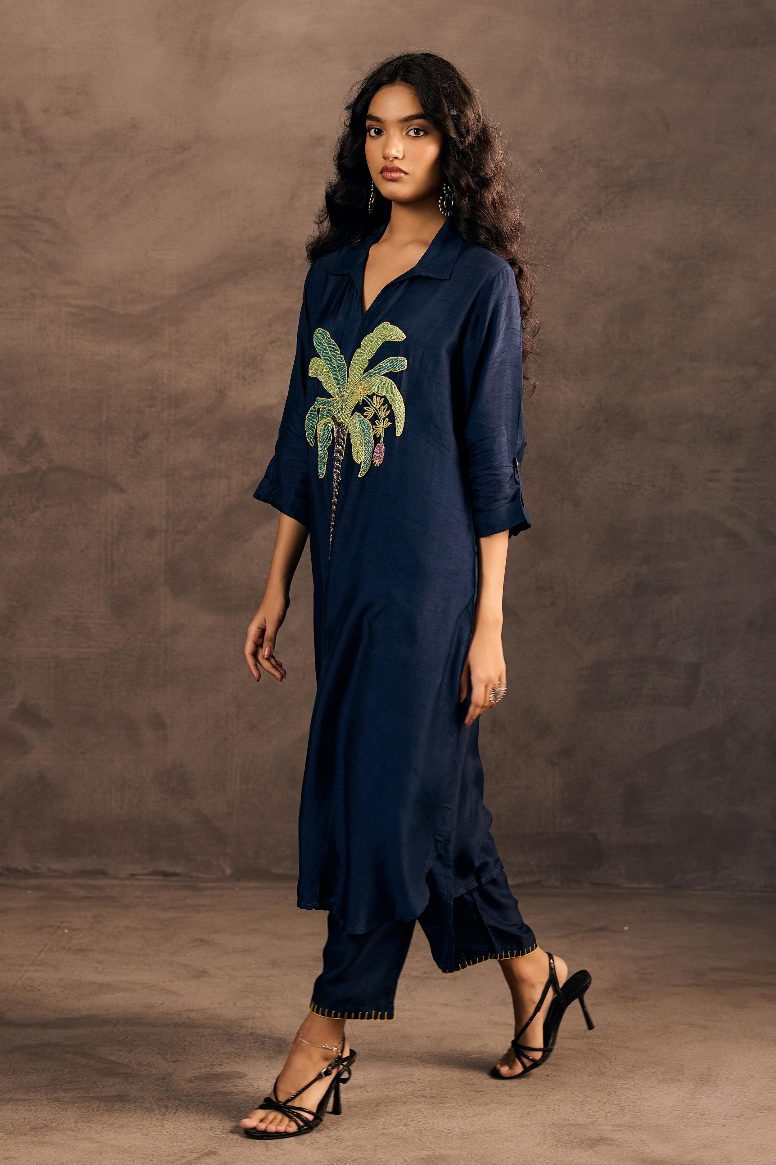 Celestial Blue Embellished Raw Silk Kurta Set