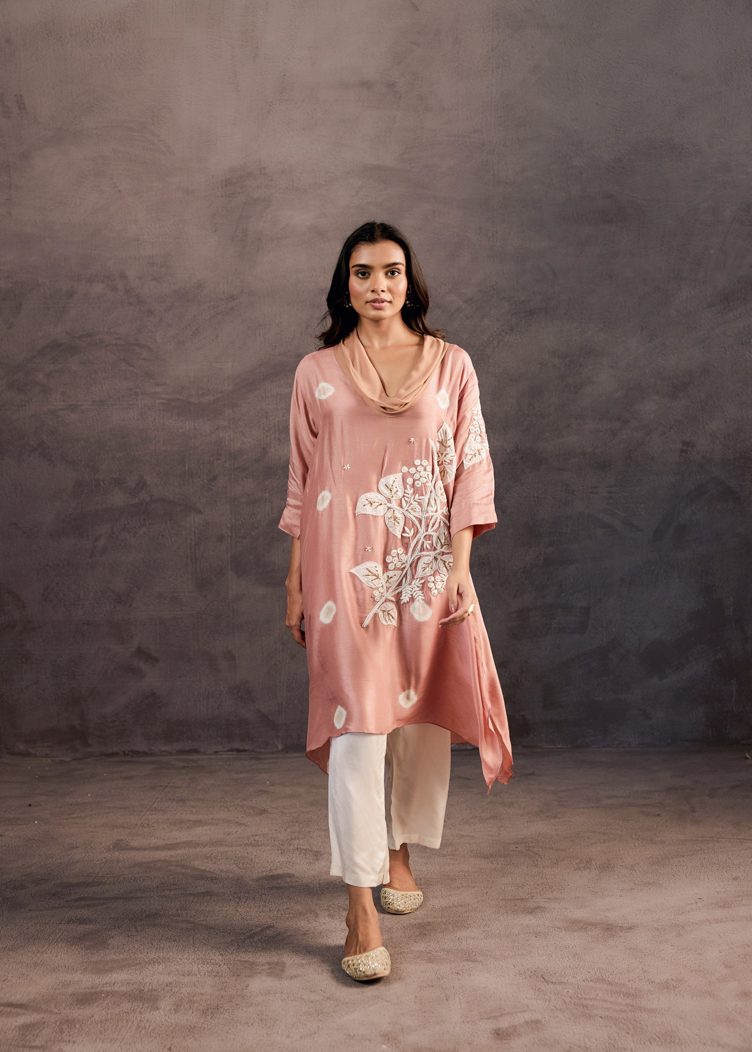 Blush Peach Embellished Raw Silk Kurta Set