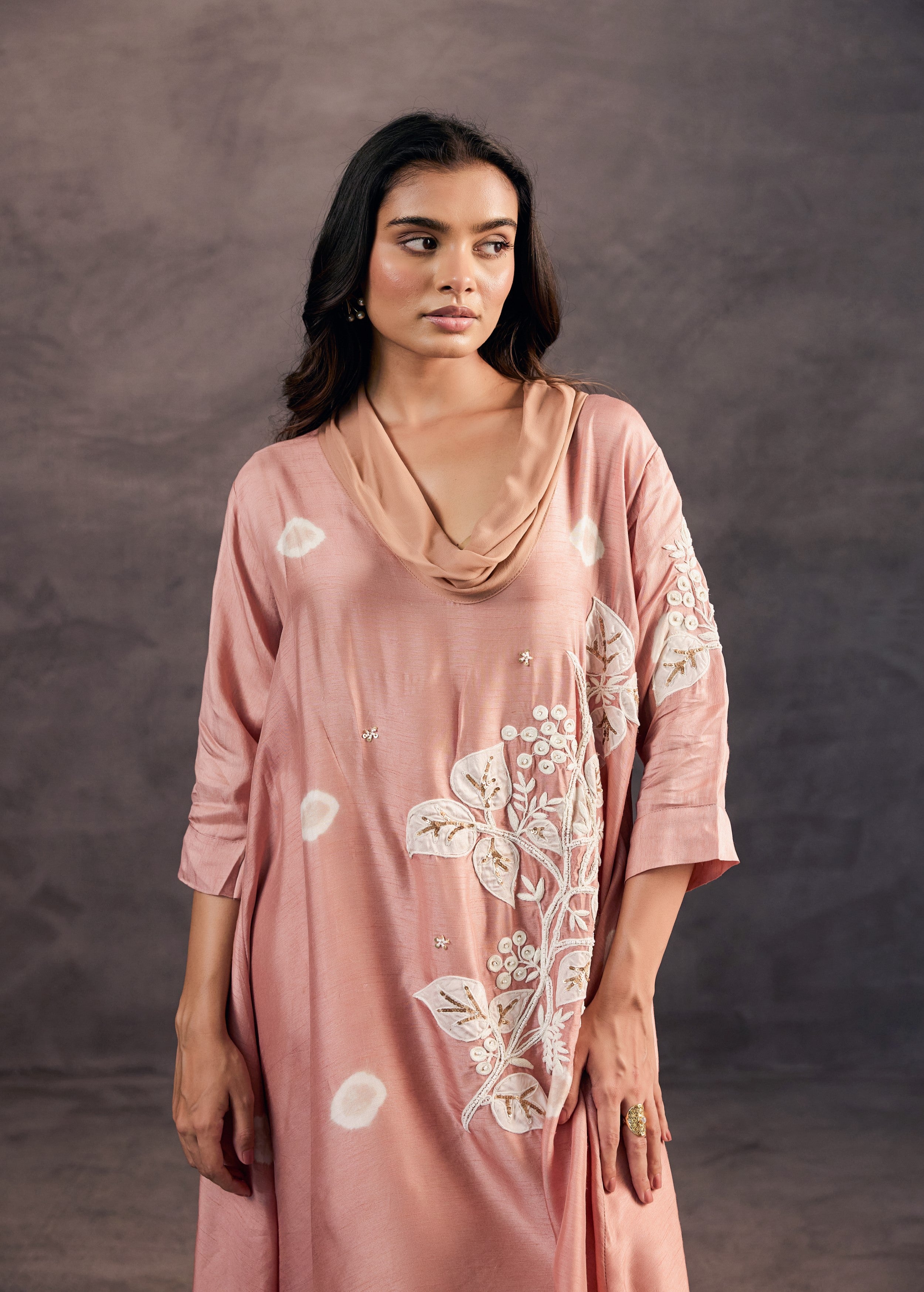 Blush Peach Embellished Raw Silk Kurta Set