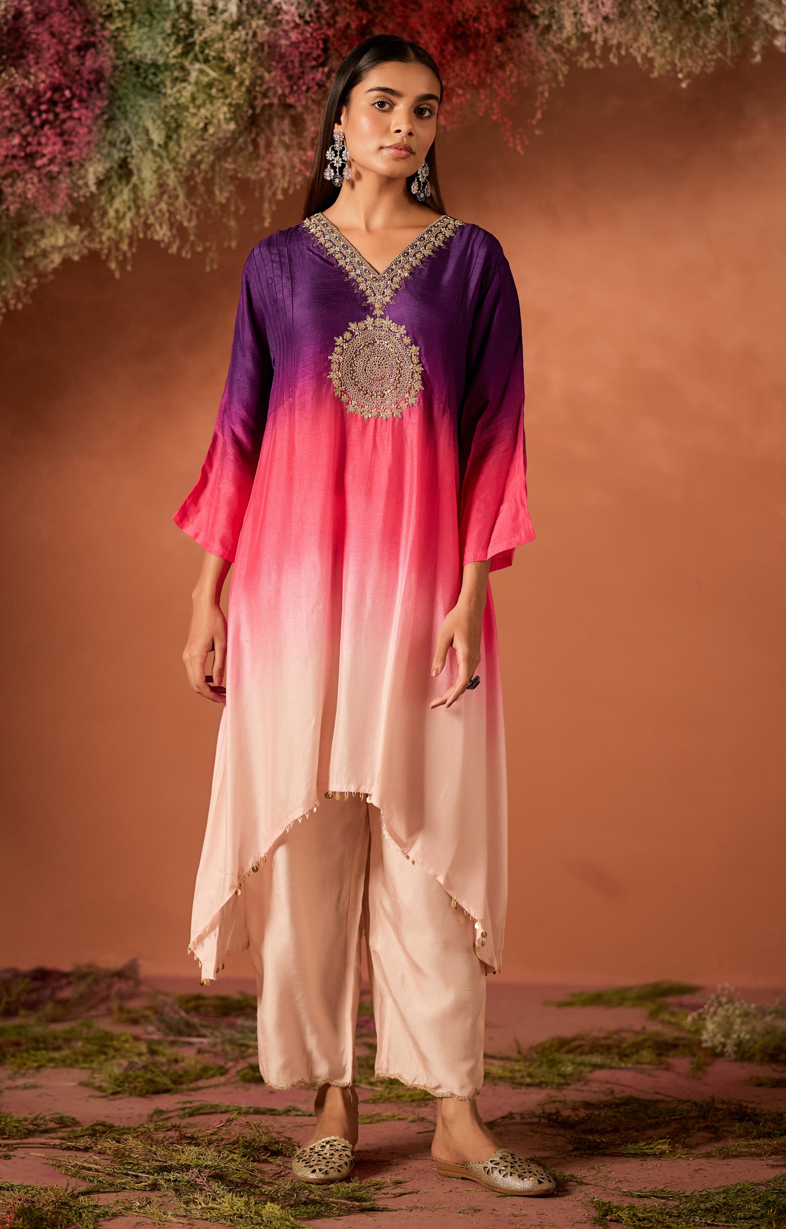 Blush Pink Embellished Raw Silk Kurta Set
