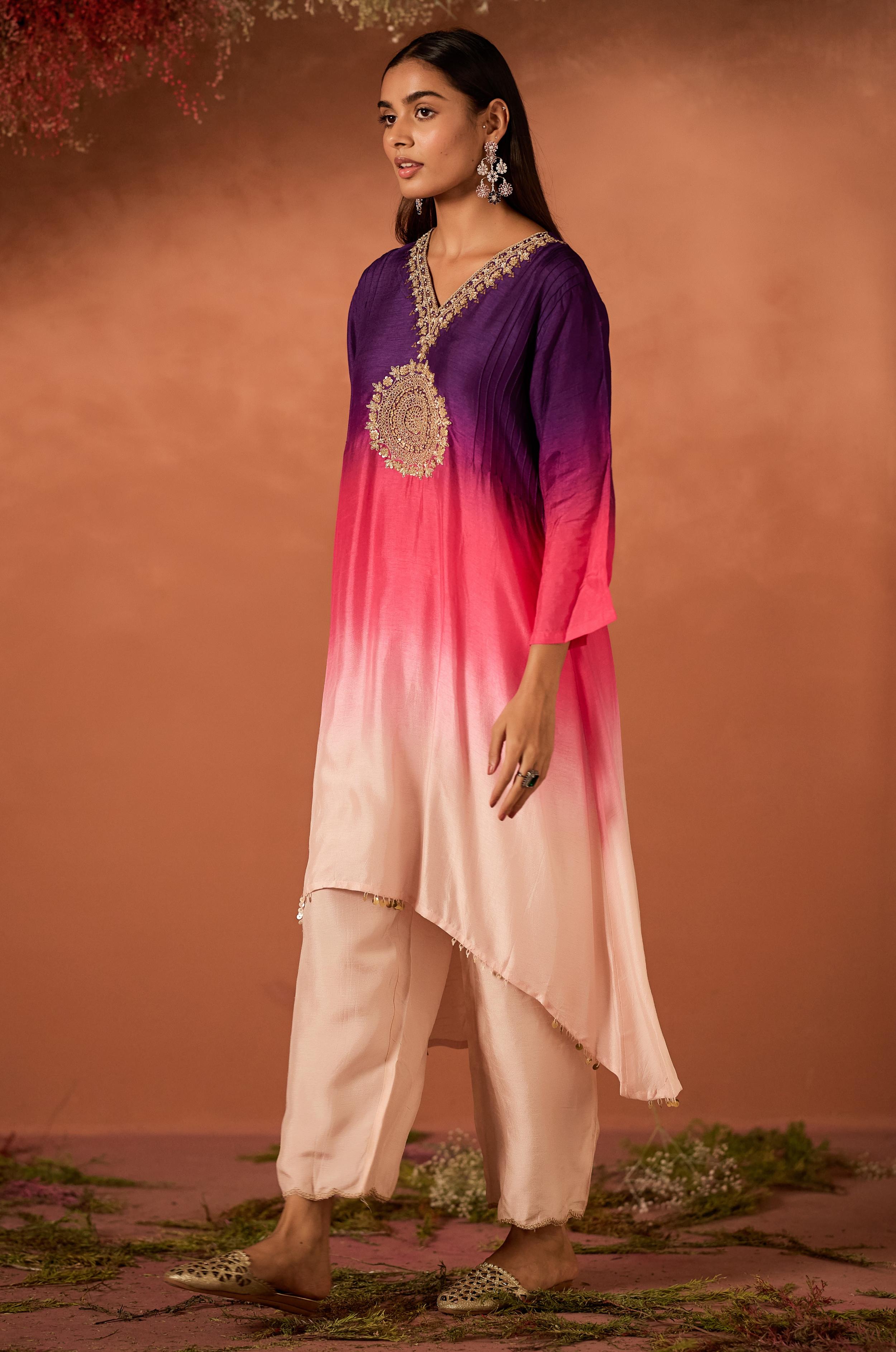 Blush Pink Embellished Raw Silk Kurta Set