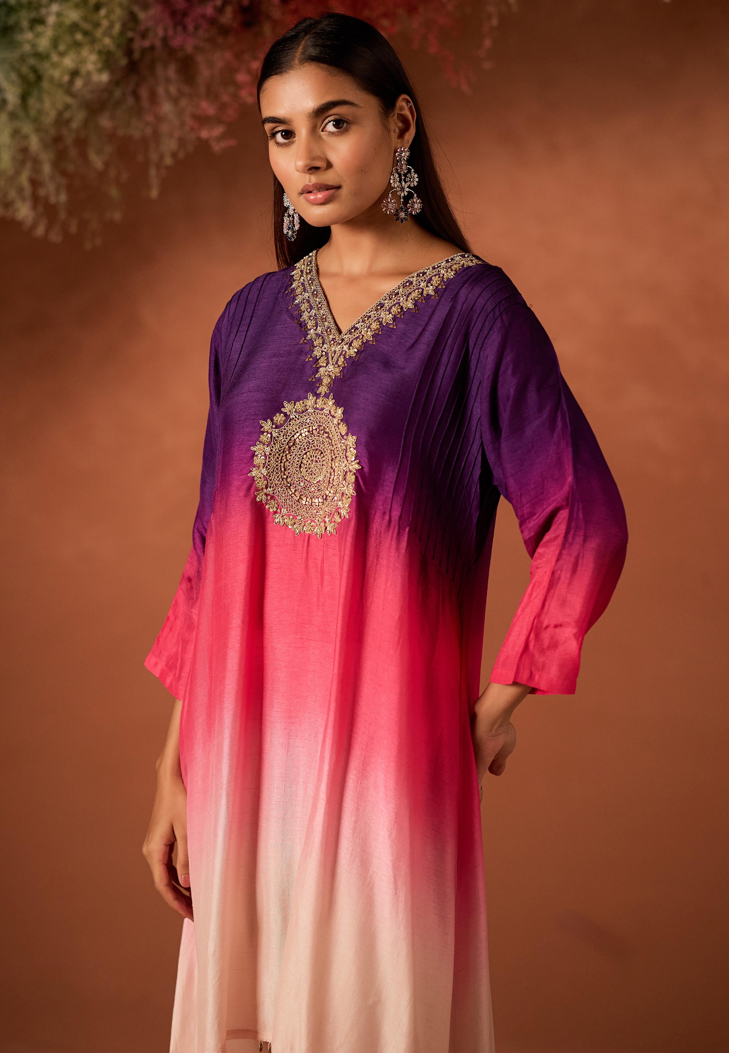 Blush Pink Embellished Raw Silk Kurta Set