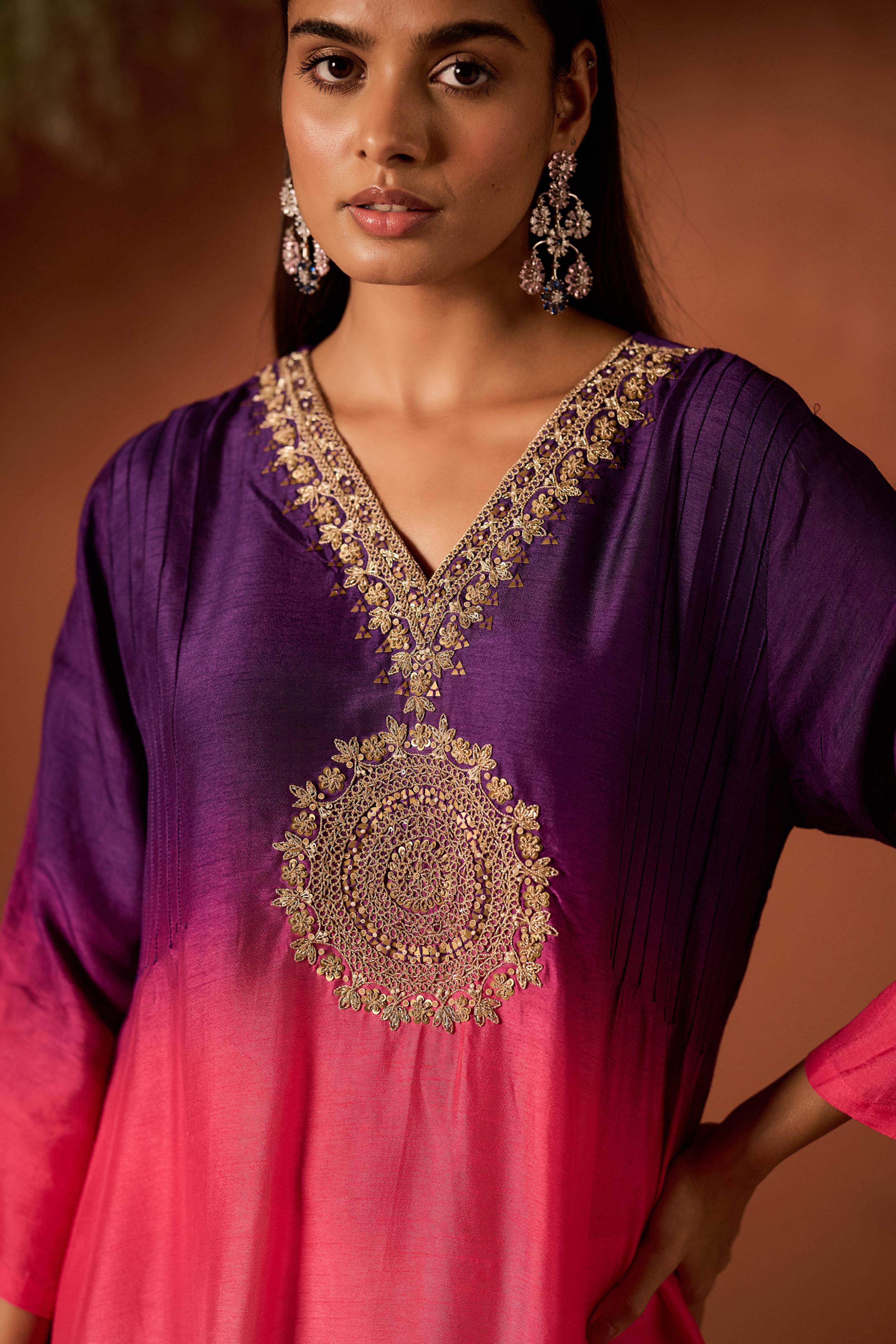 Blush Pink Embellished Raw Silk Kurta Set